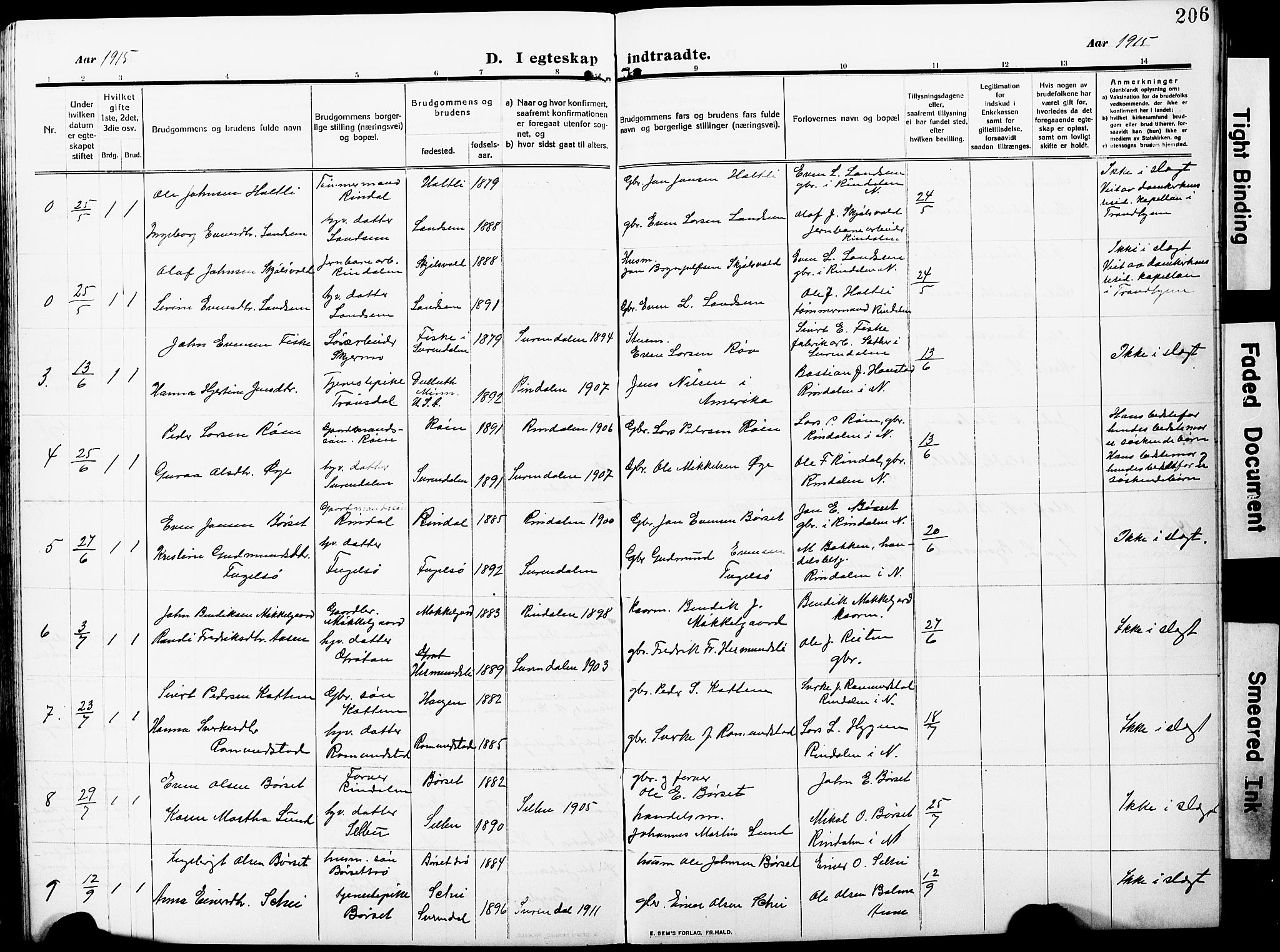 Ministerialprotokoller, klokkerbøker og fødselsregistre - Møre og Romsdal, AV/SAT-A-1454/598/L1079: Parish register (copy) no. 598C04, 1909-1927, p. 206