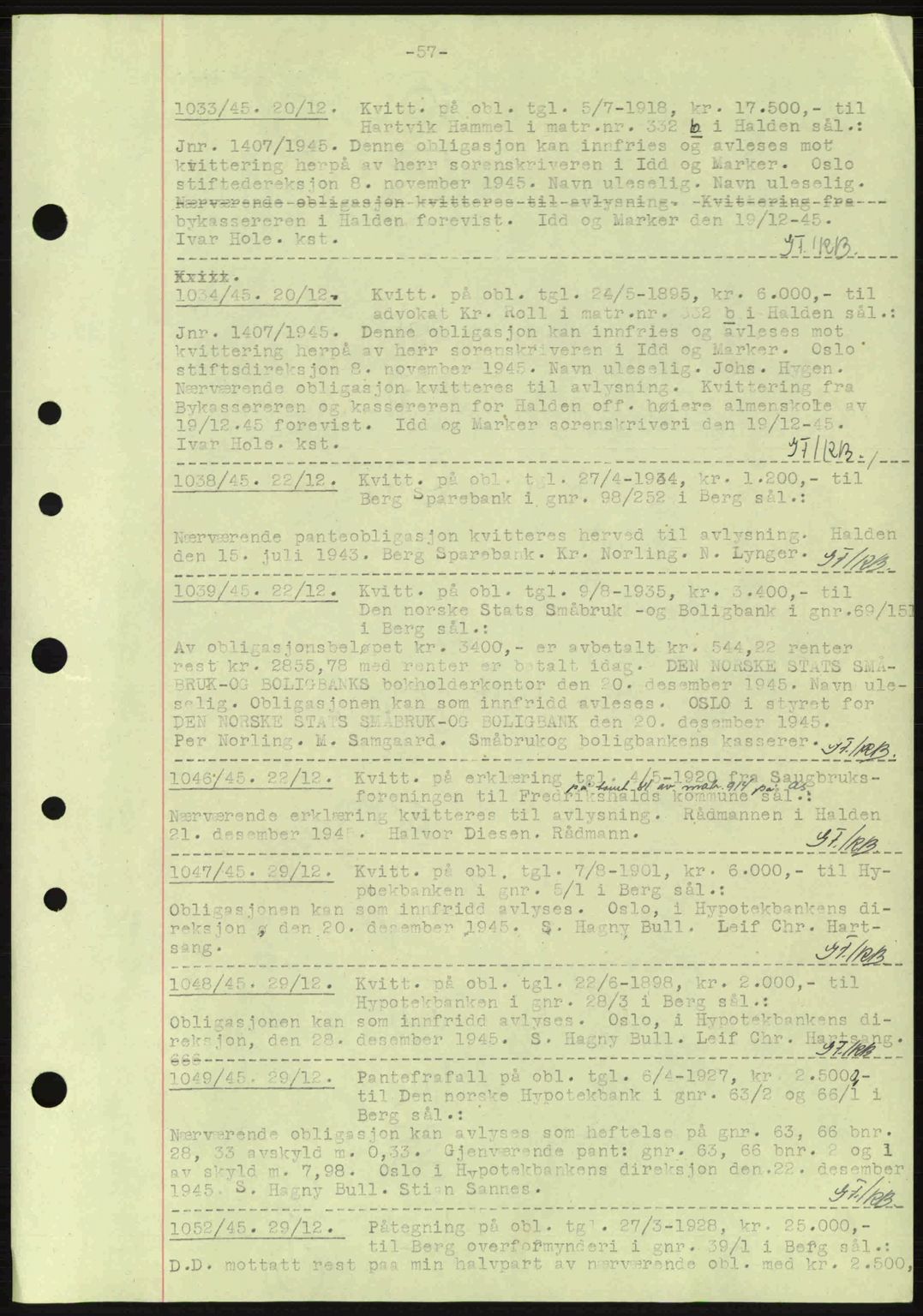 Idd og Marker sorenskriveri, AV/SAO-A-10283/G/Gb/Gbc/L0002: Mortgage book no. B4-9a, 1939-1945, Diary no: : 1033/1945