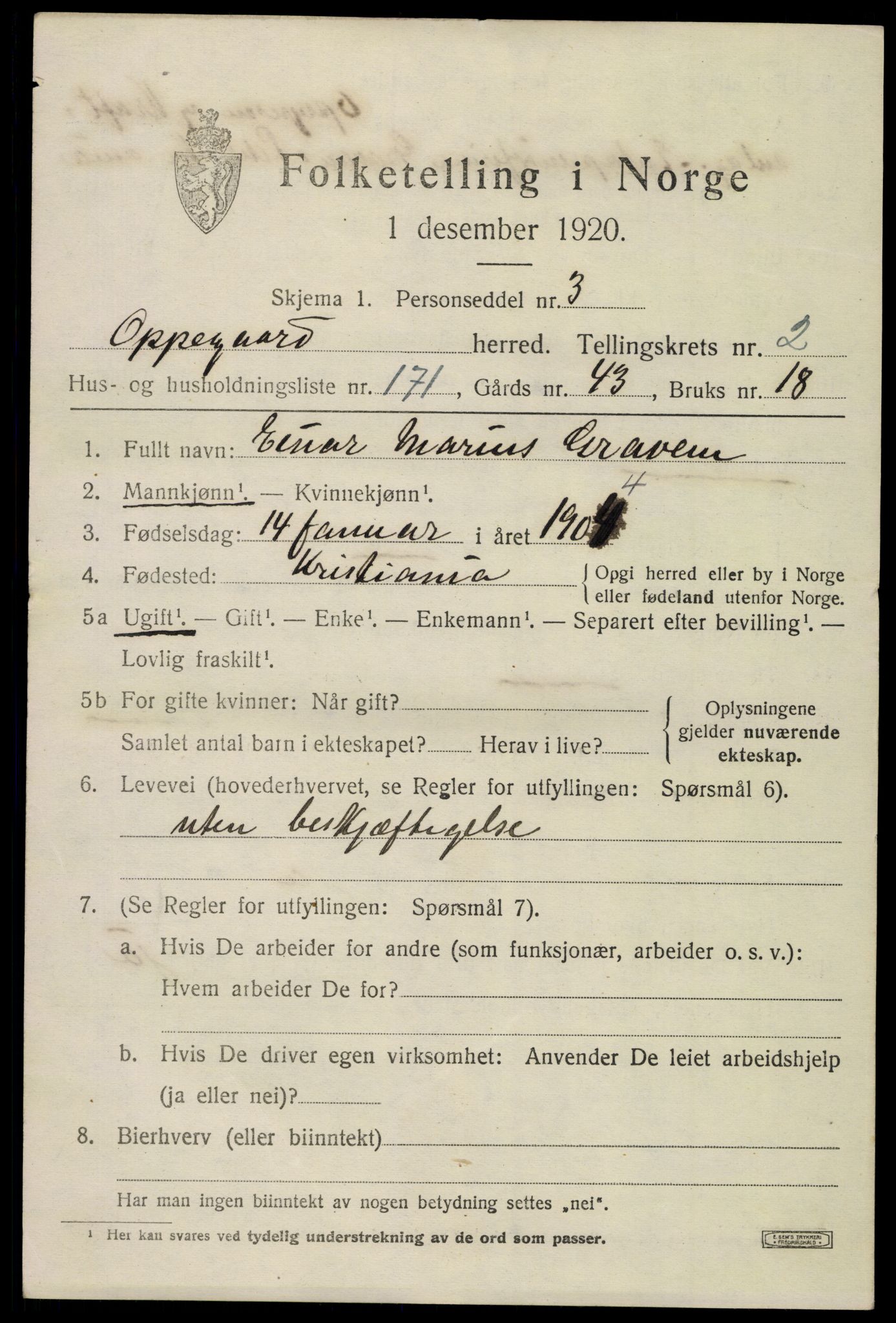 SAO, 1920 census for Oppegård, 1920, p. 4071