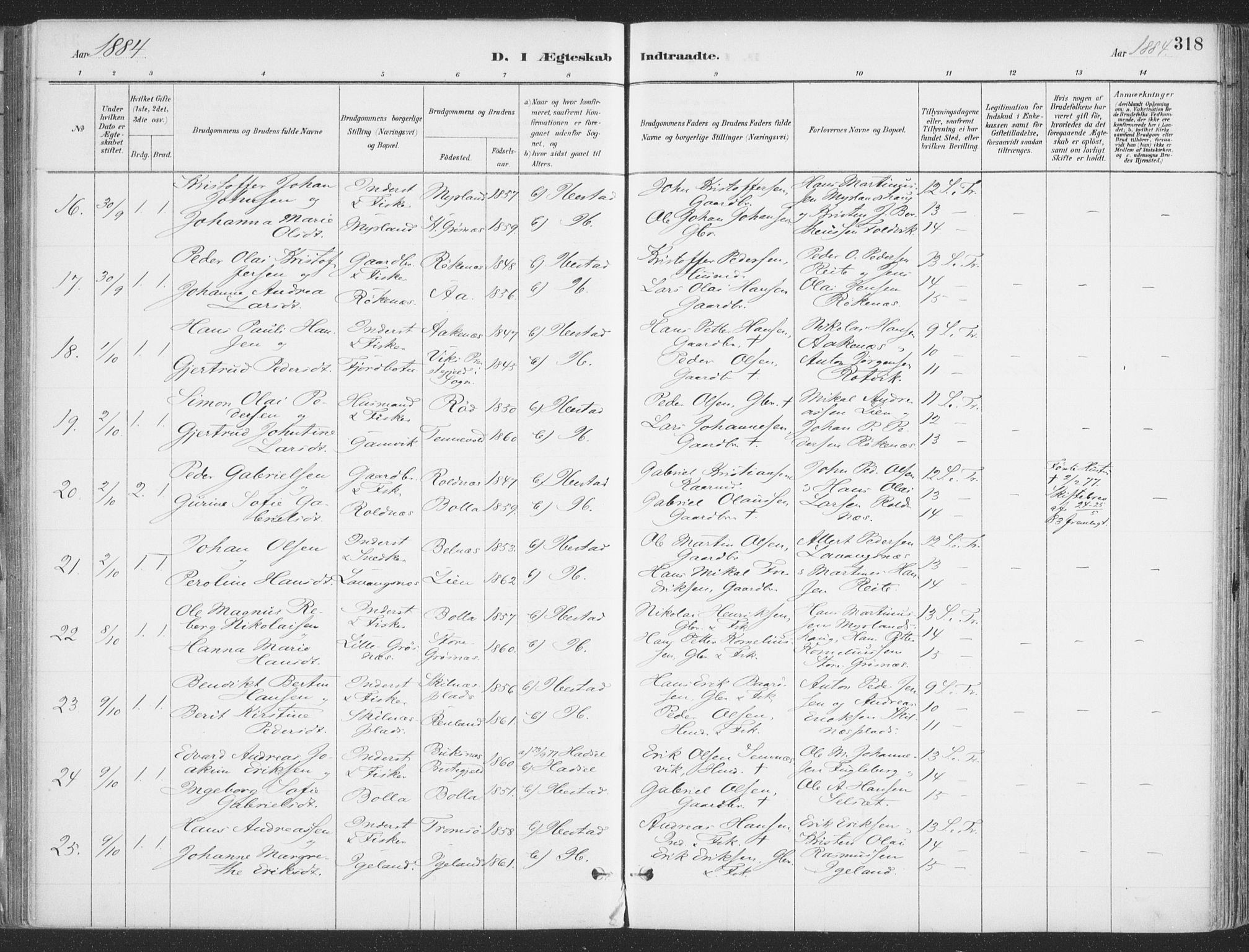 Ibestad sokneprestembete, SATØ/S-0077/H/Ha/Haa/L0011kirke: Parish register (official) no. 11, 1880-1889, p. 318