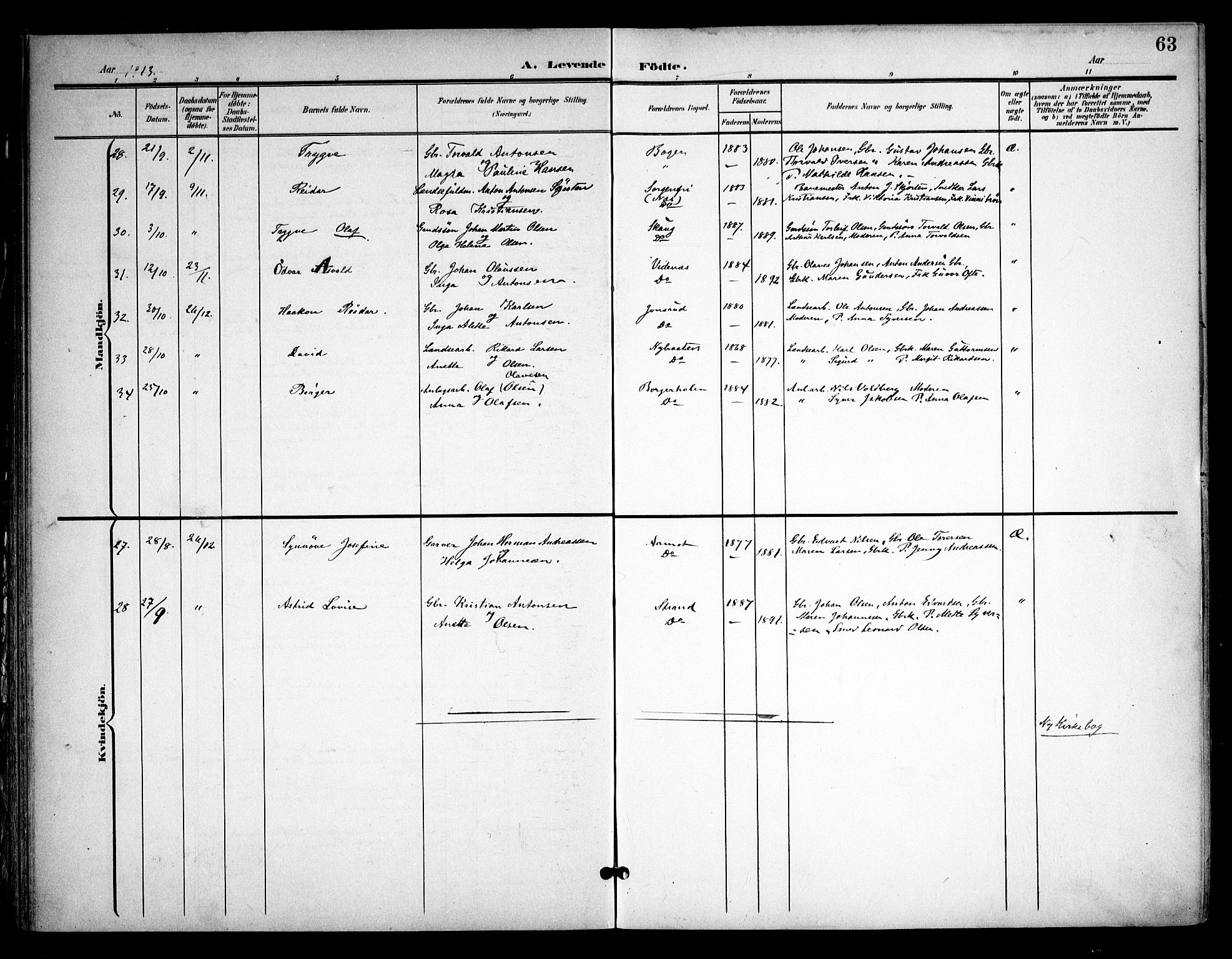 Skiptvet prestekontor Kirkebøker, AV/SAO-A-20009/F/Fa/L0011: Parish register (official) no. 11, 1901-1913, p. 63