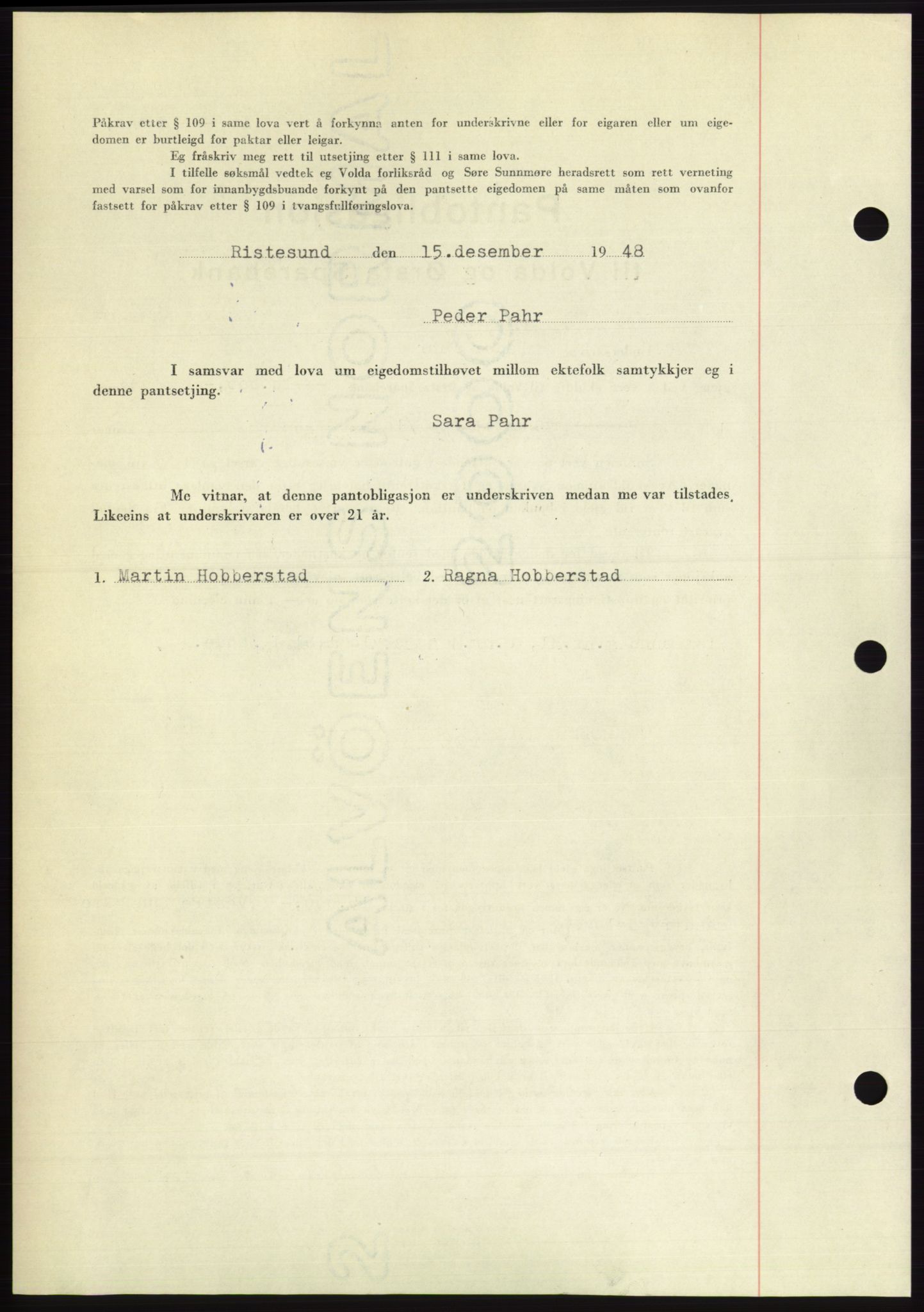 Søre Sunnmøre sorenskriveri, AV/SAT-A-4122/1/2/2C/L0116: Mortgage book no. 4B, 1948-1949, Diary no: : 1895/1948