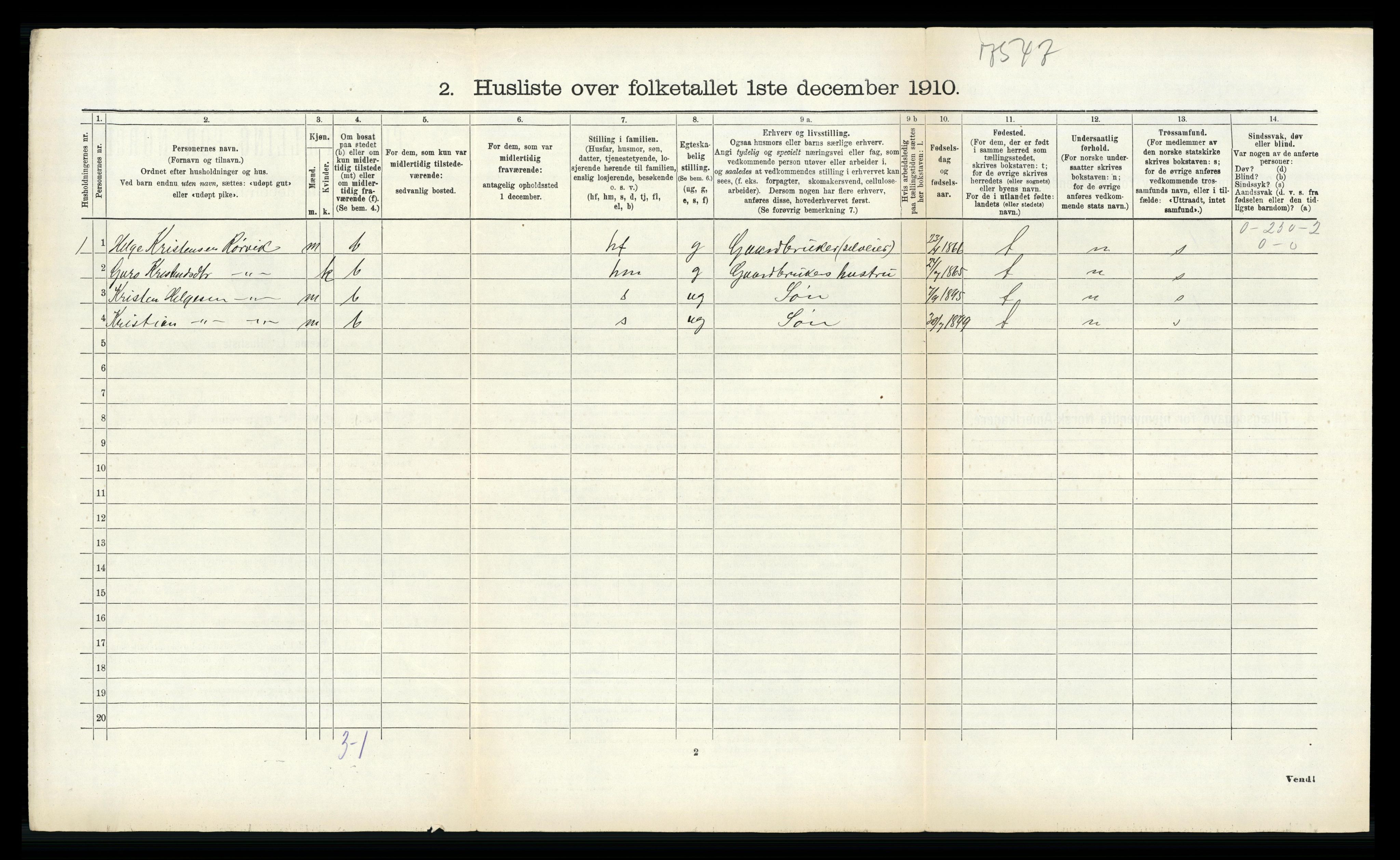 RA, 1910 census for Vik, 1910, p. 544