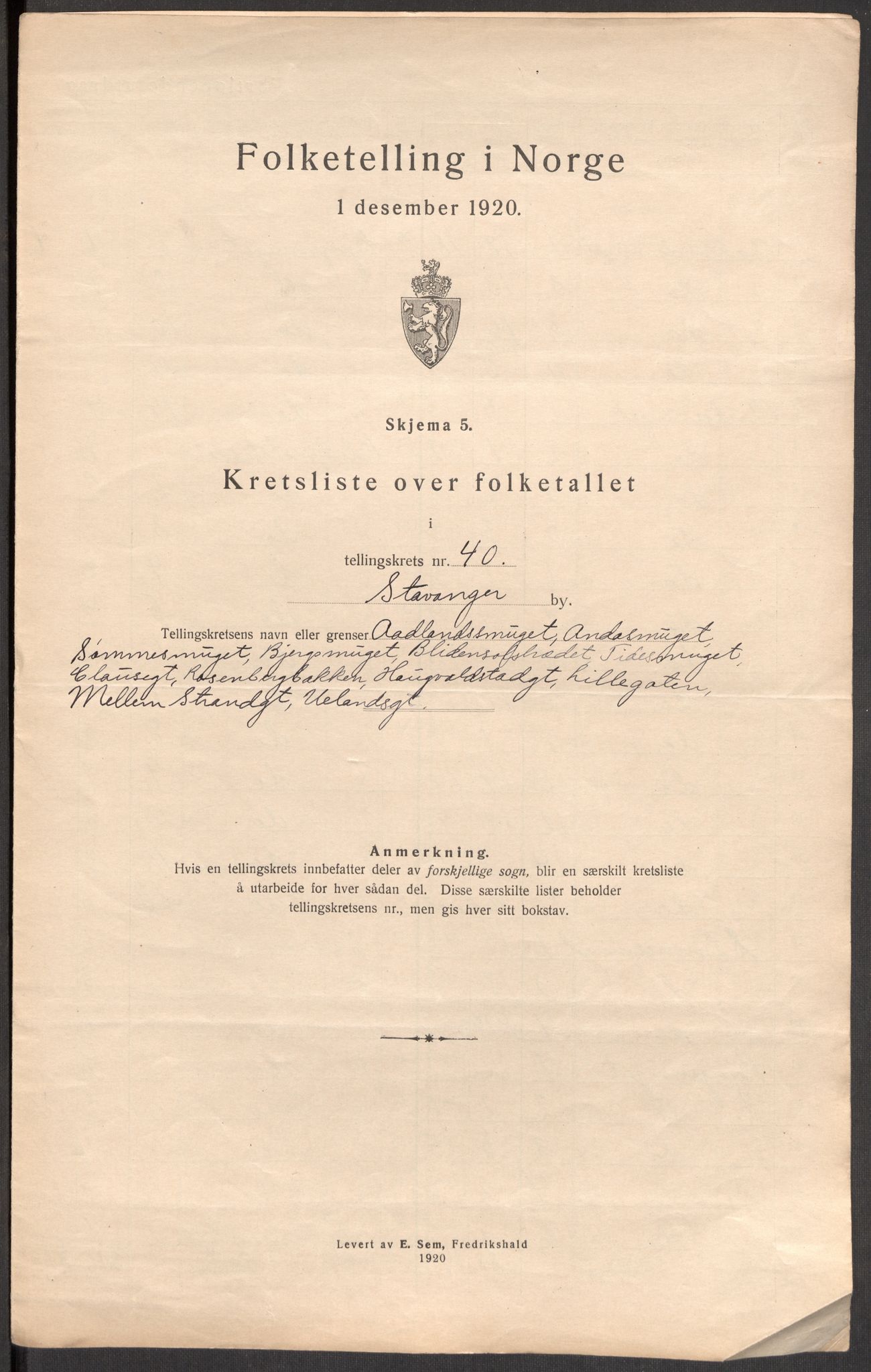 SAST, 1920 census for Stavanger, 1920, p. 125