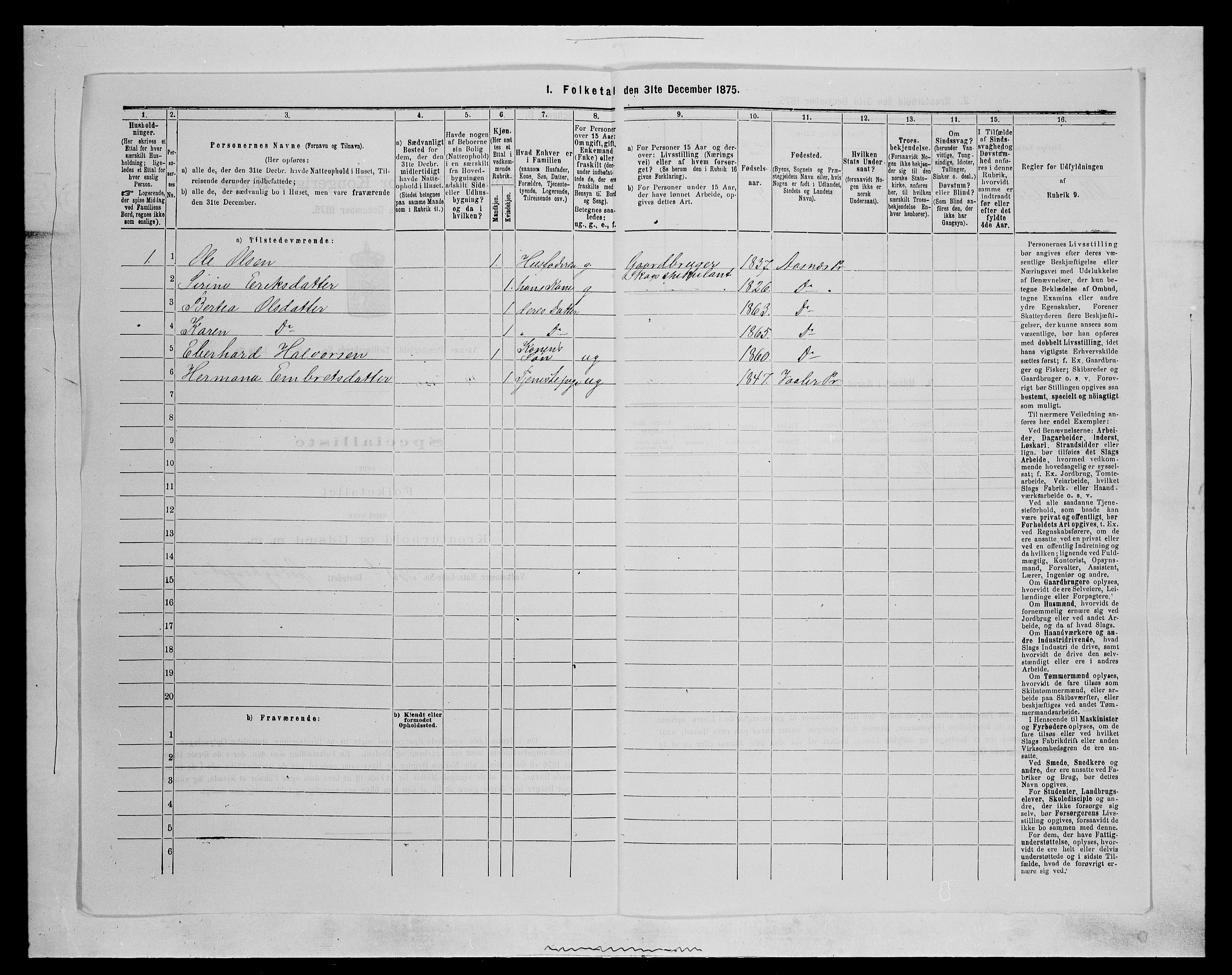 SAH, 1875 census for 0425P Åsnes, 1875, p. 957