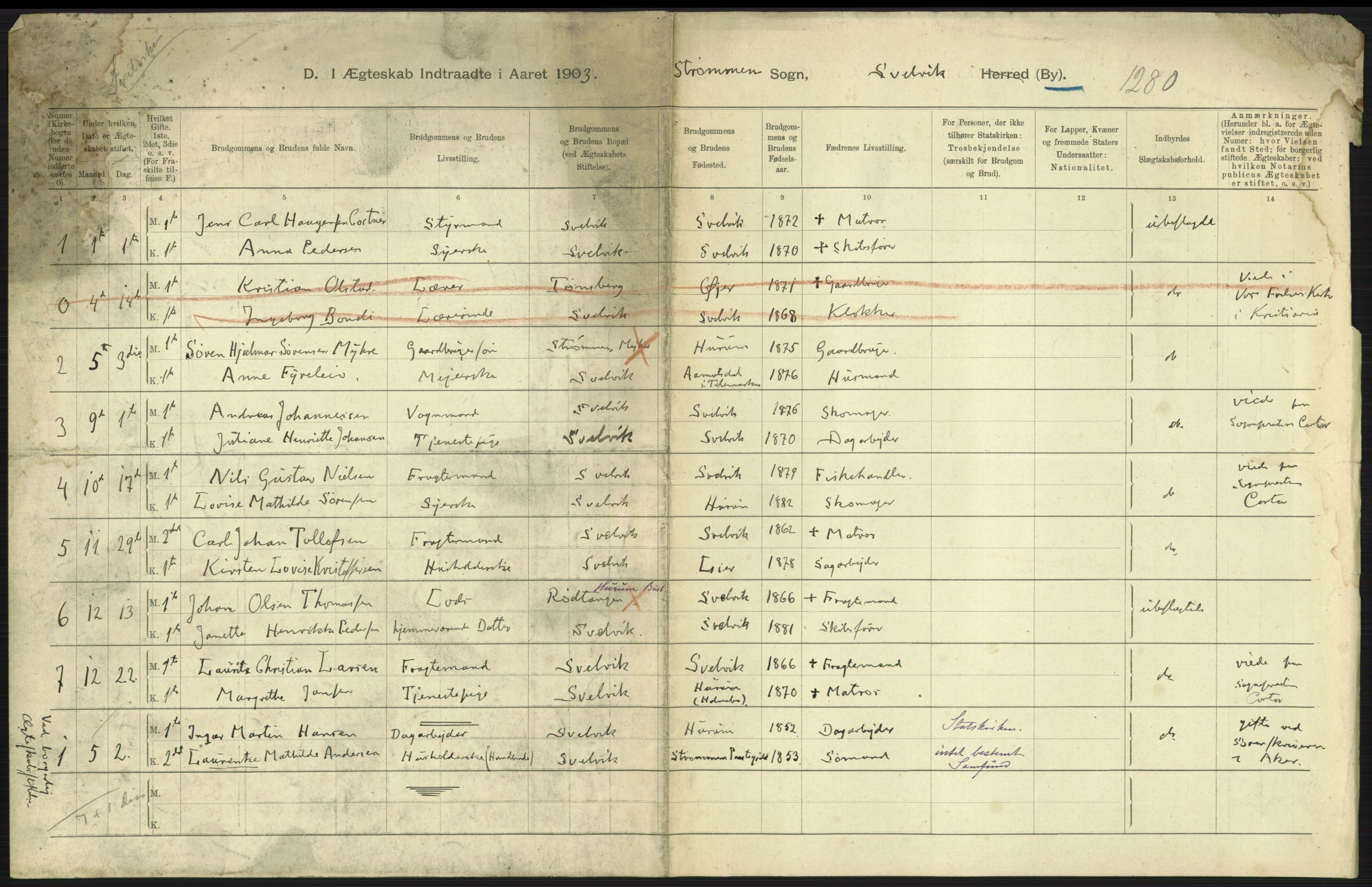 Statistisk sentralbyrå, Sosiodemografiske emner, Befolkning, RA/S-2228/D/Df/Dfa/Dfaa/L0008: Jarlsberg og Larvik amt: Fødte, gifte, døde, 1903, p. 457