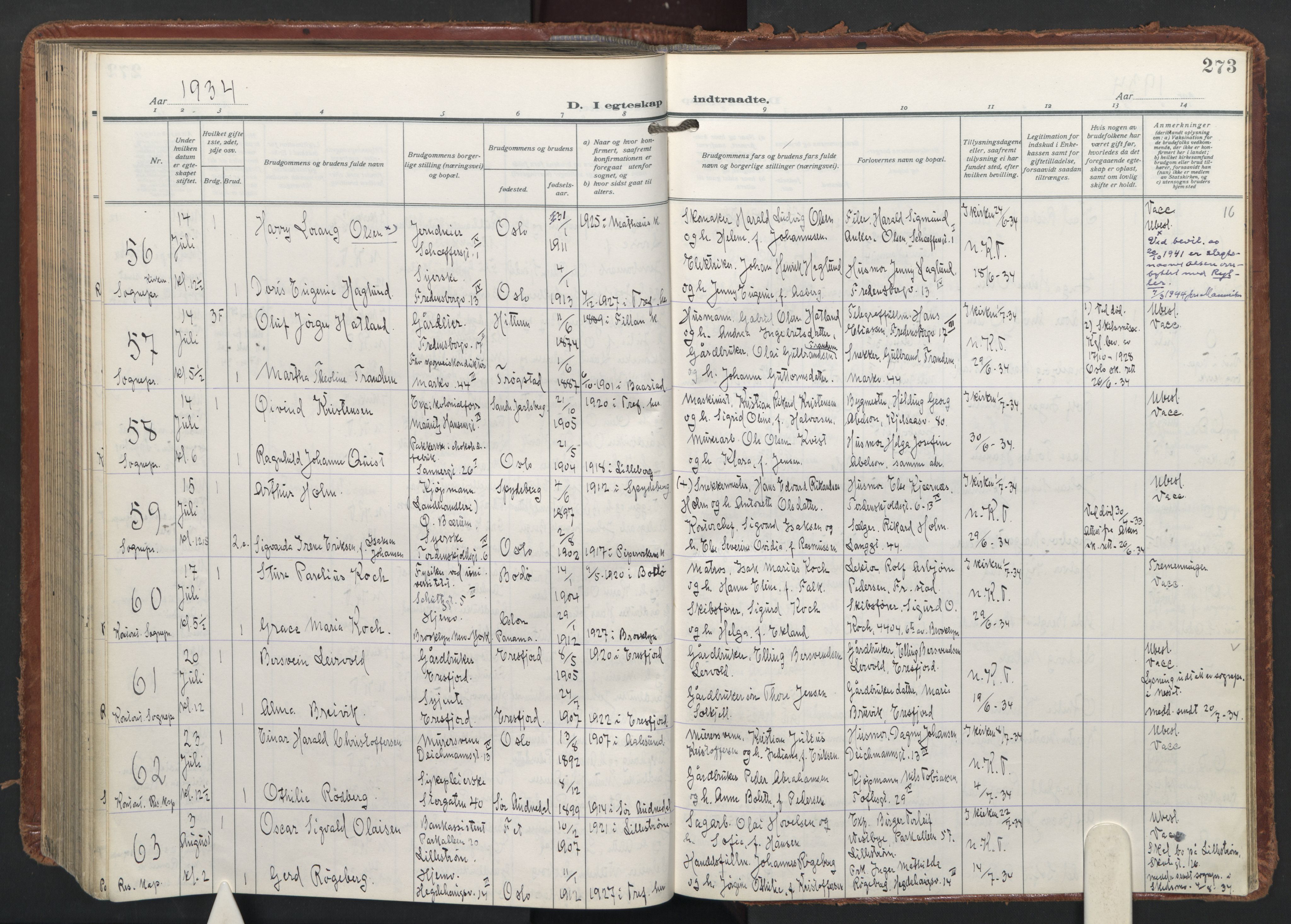 Trefoldighet prestekontor Kirkebøker, AV/SAO-A-10882/F/Fc/L0009: Parish register (official) no. III 9, 1922-1936, p. 273