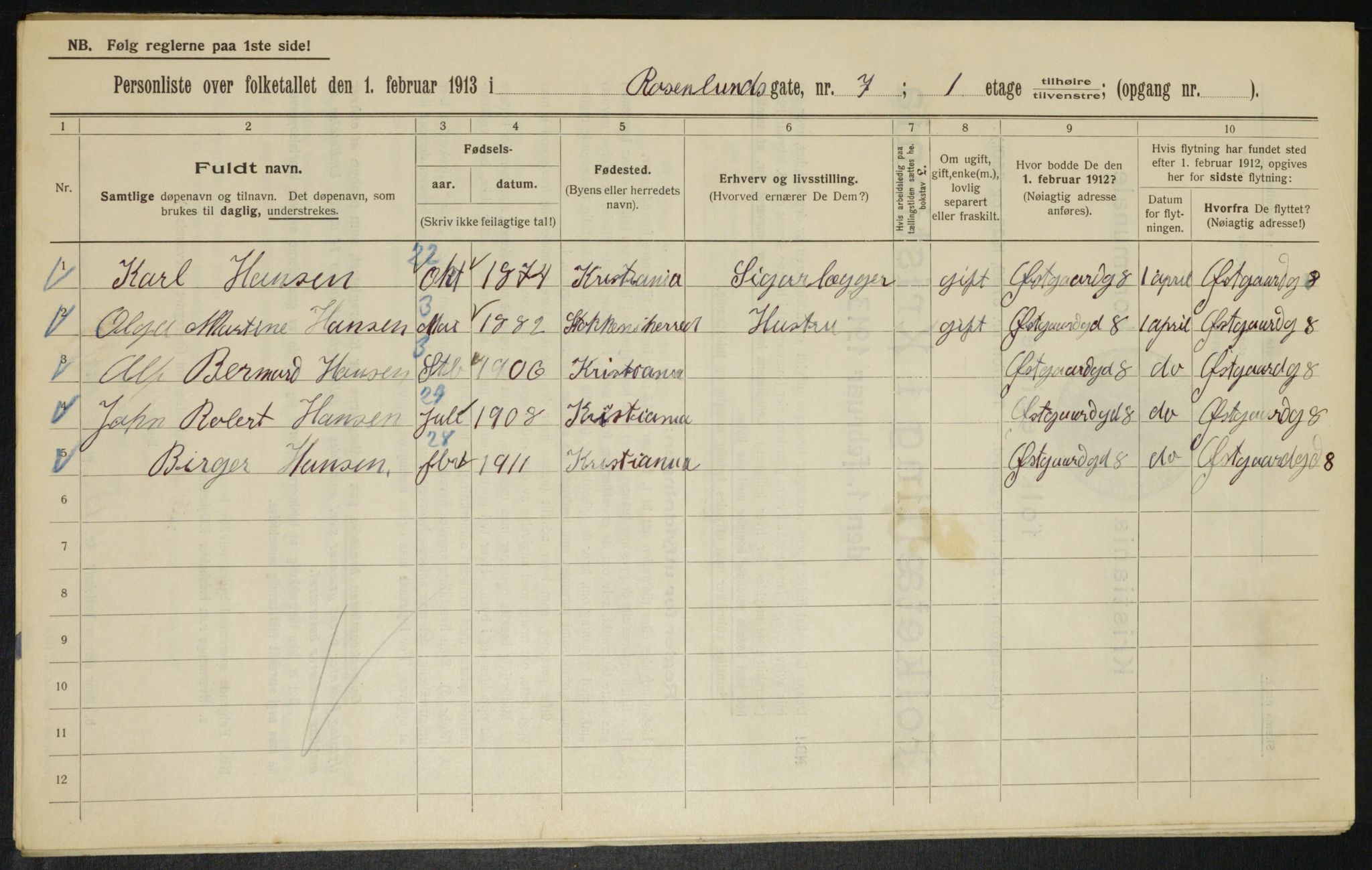 OBA, Municipal Census 1913 for Kristiania, 1913, p. 84028