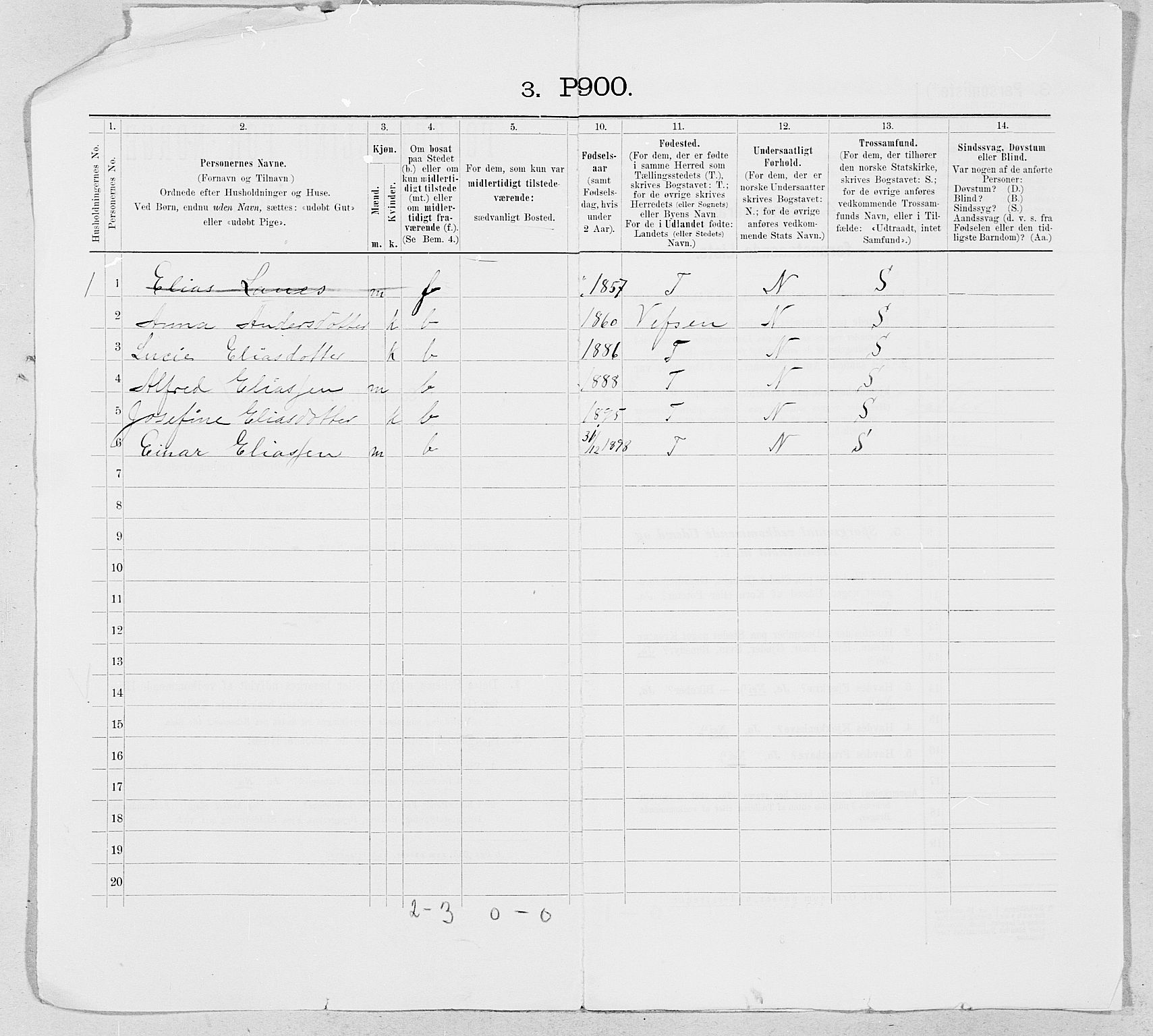 SAT, 1900 census for Hattfjelldal, 1900, p. 15