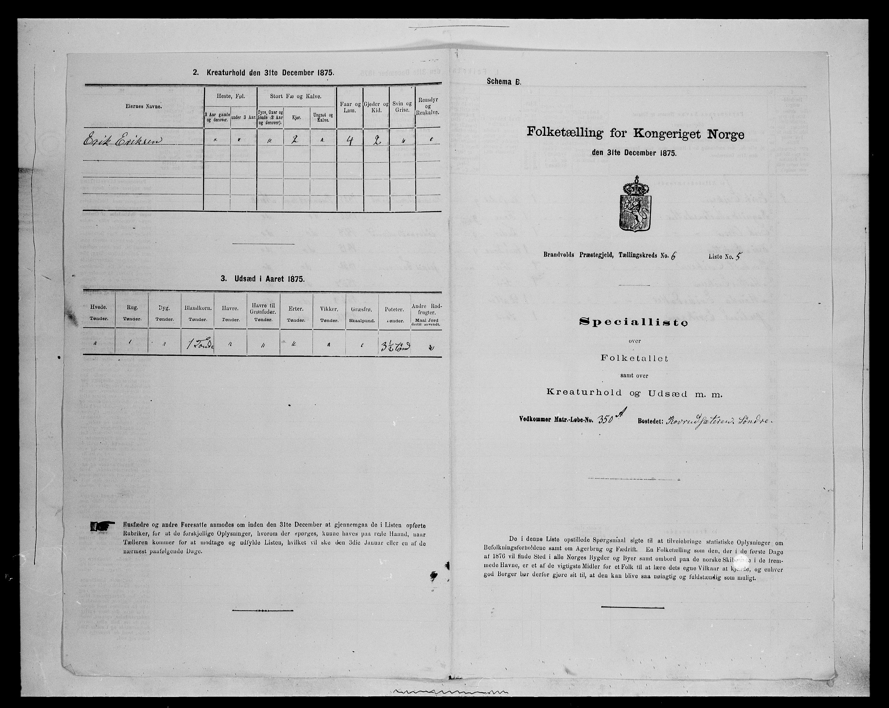 SAH, 1875 census for 0422P Brandval, 1875, p. 1020