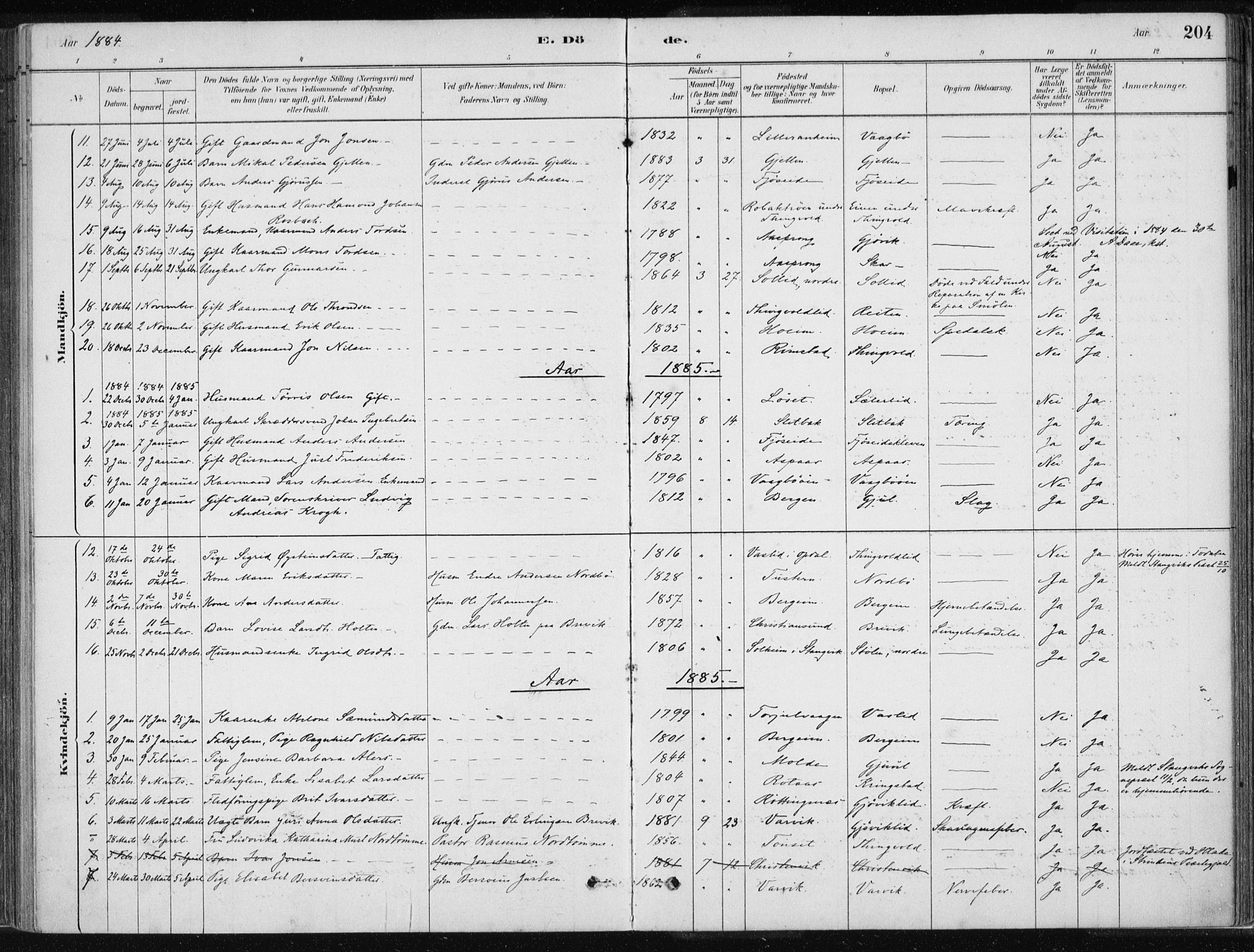 Ministerialprotokoller, klokkerbøker og fødselsregistre - Møre og Romsdal, SAT/A-1454/586/L0987: Parish register (official) no. 586A13, 1879-1892, p. 204