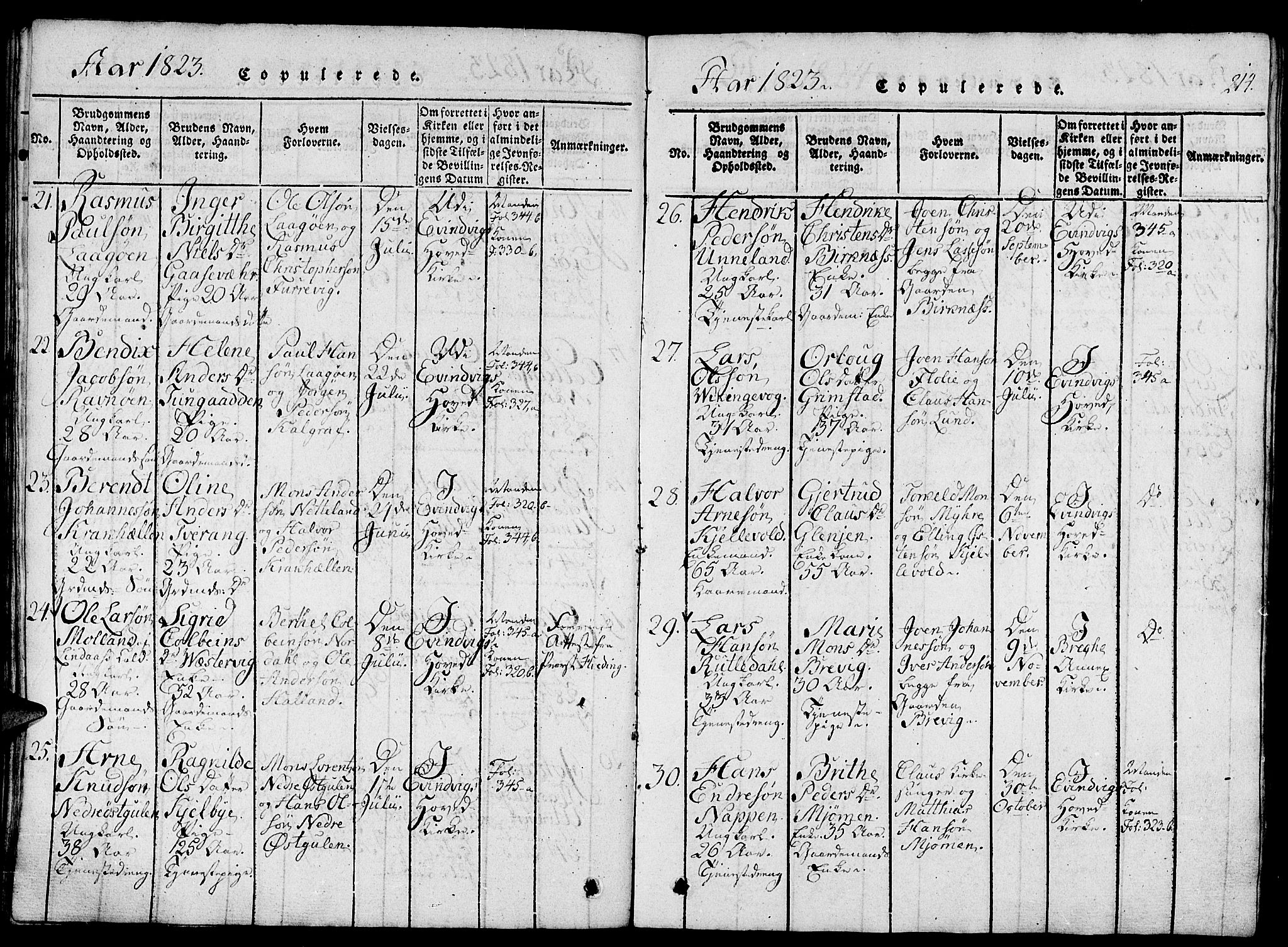 Gulen sokneprestembete, SAB/A-80201/H/Haa/Haaa/L0018: Parish register (official) no. A 18, 1816-1825, p. 214