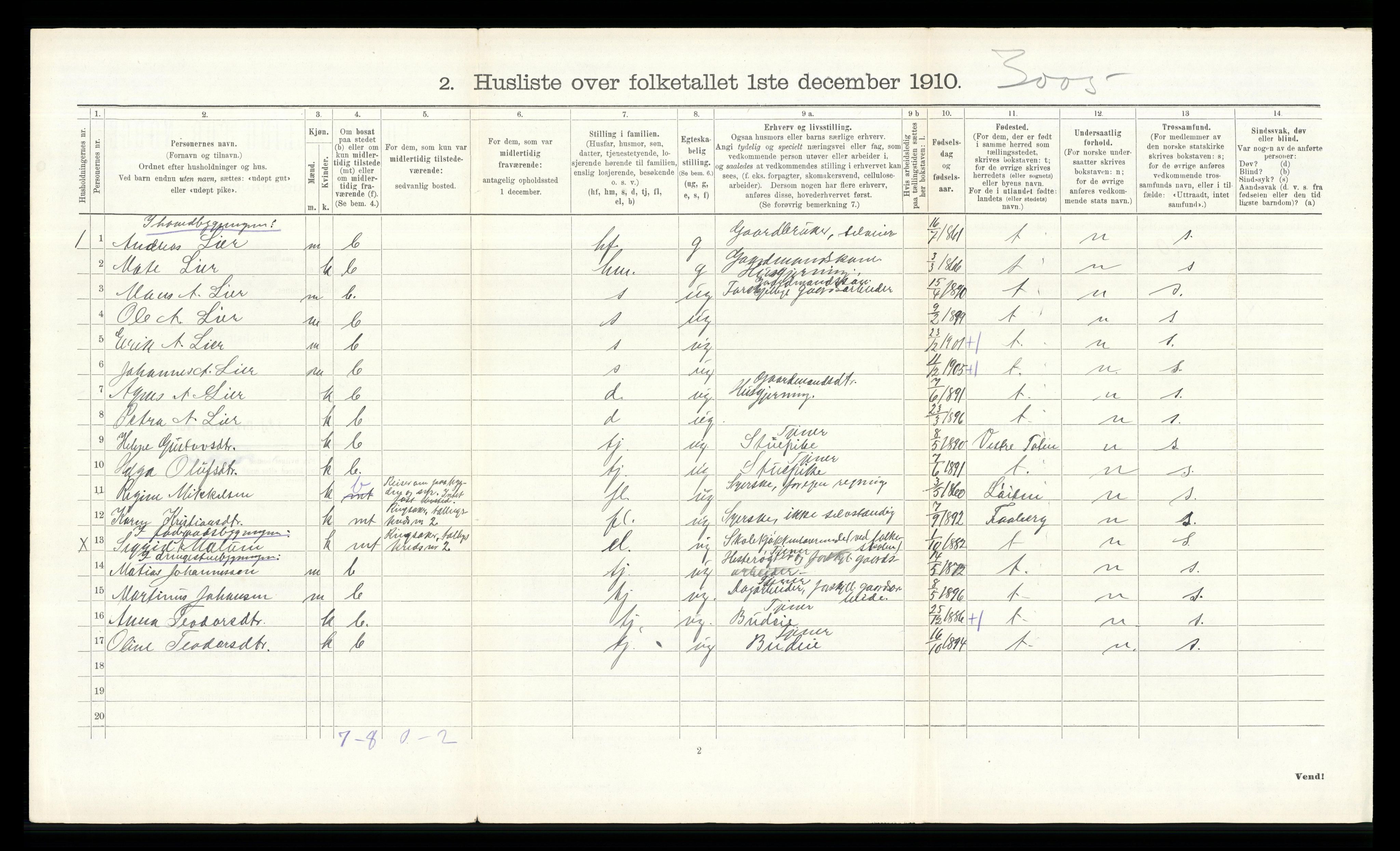 RA, 1910 census for Ringsaker, 1910, p. 890