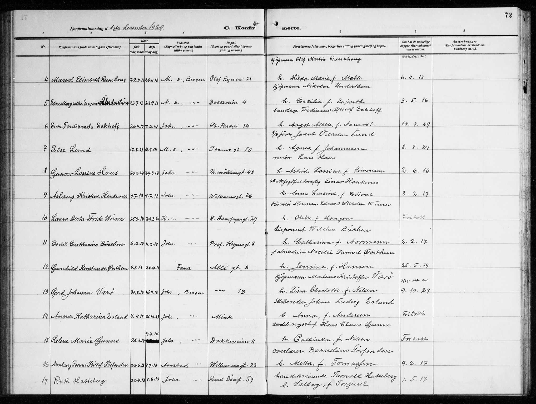 Johanneskirken sokneprestembete, AV/SAB-A-76001/H/Haa/L0010: Parish register (official) no. C 3, 1925-1935, p. 72