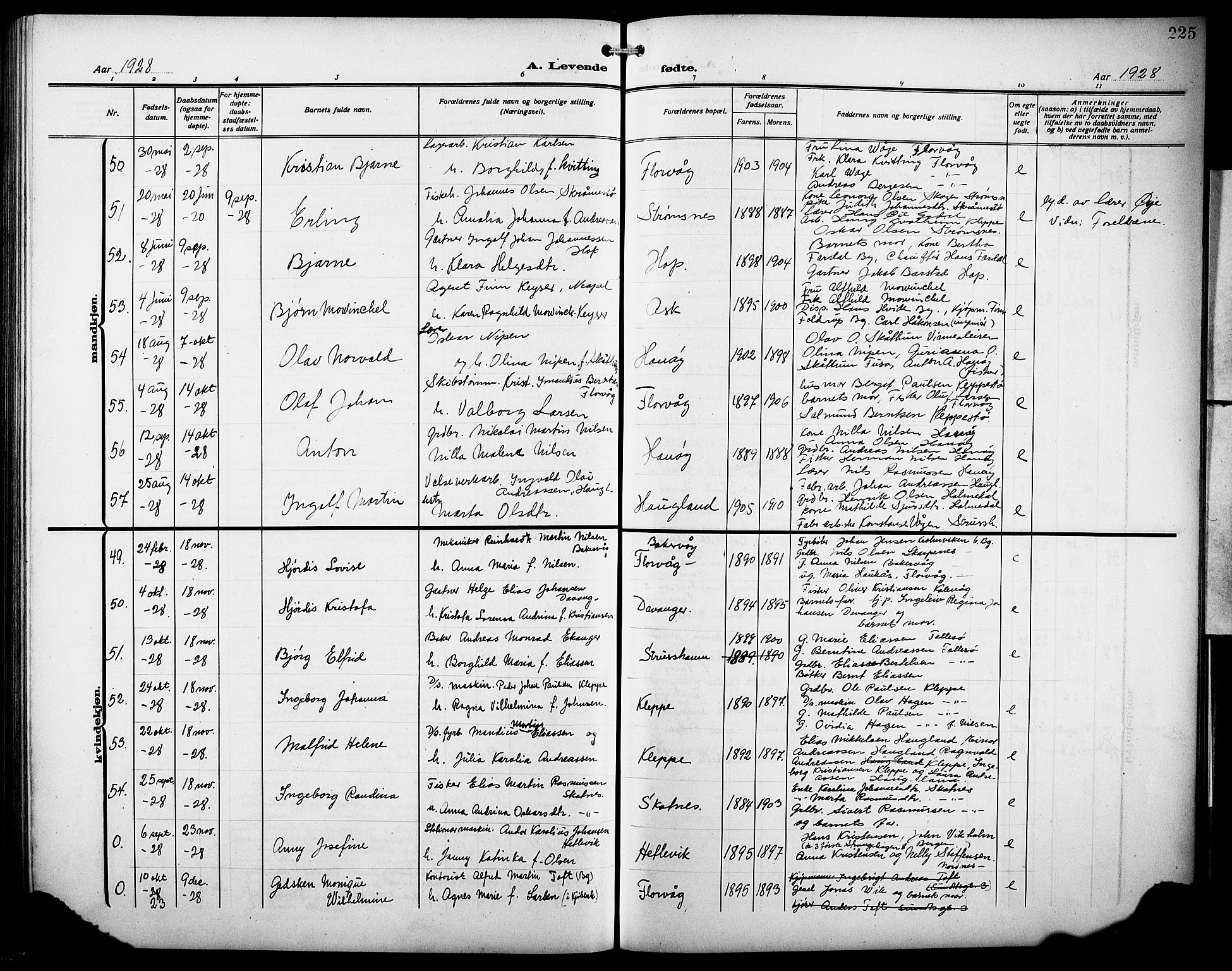 Askøy Sokneprestembete, AV/SAB-A-74101/H/Ha/Hab/Haba/L0011: Parish register (copy) no. A 11, 1908-1931, p. 225