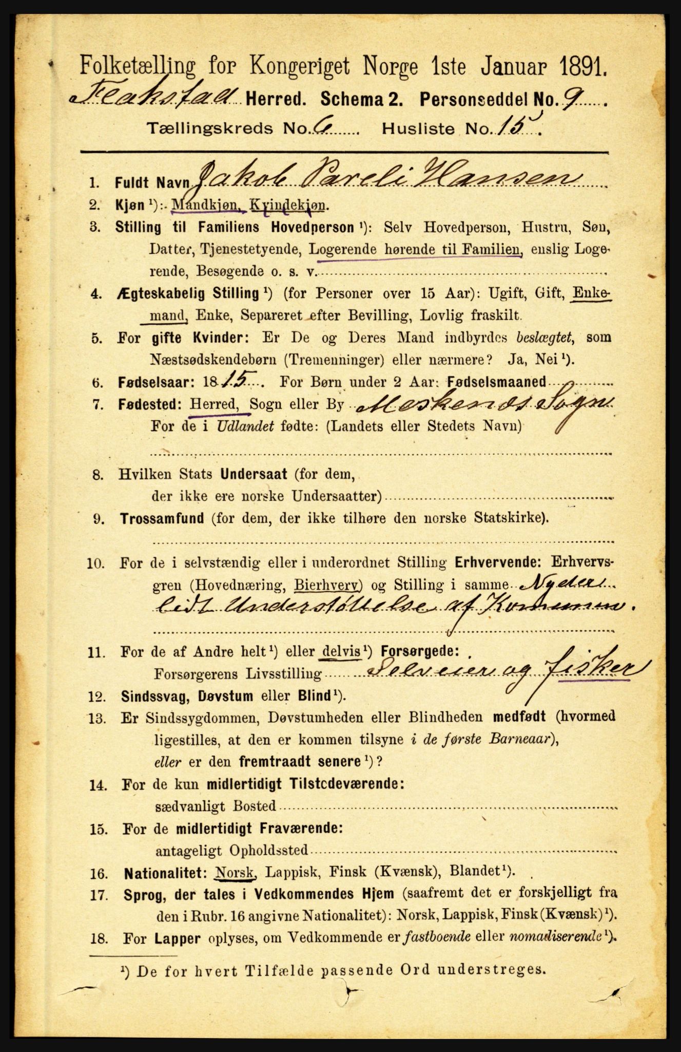 RA, 1891 census for 1859 Flakstad, 1891, p. 3034