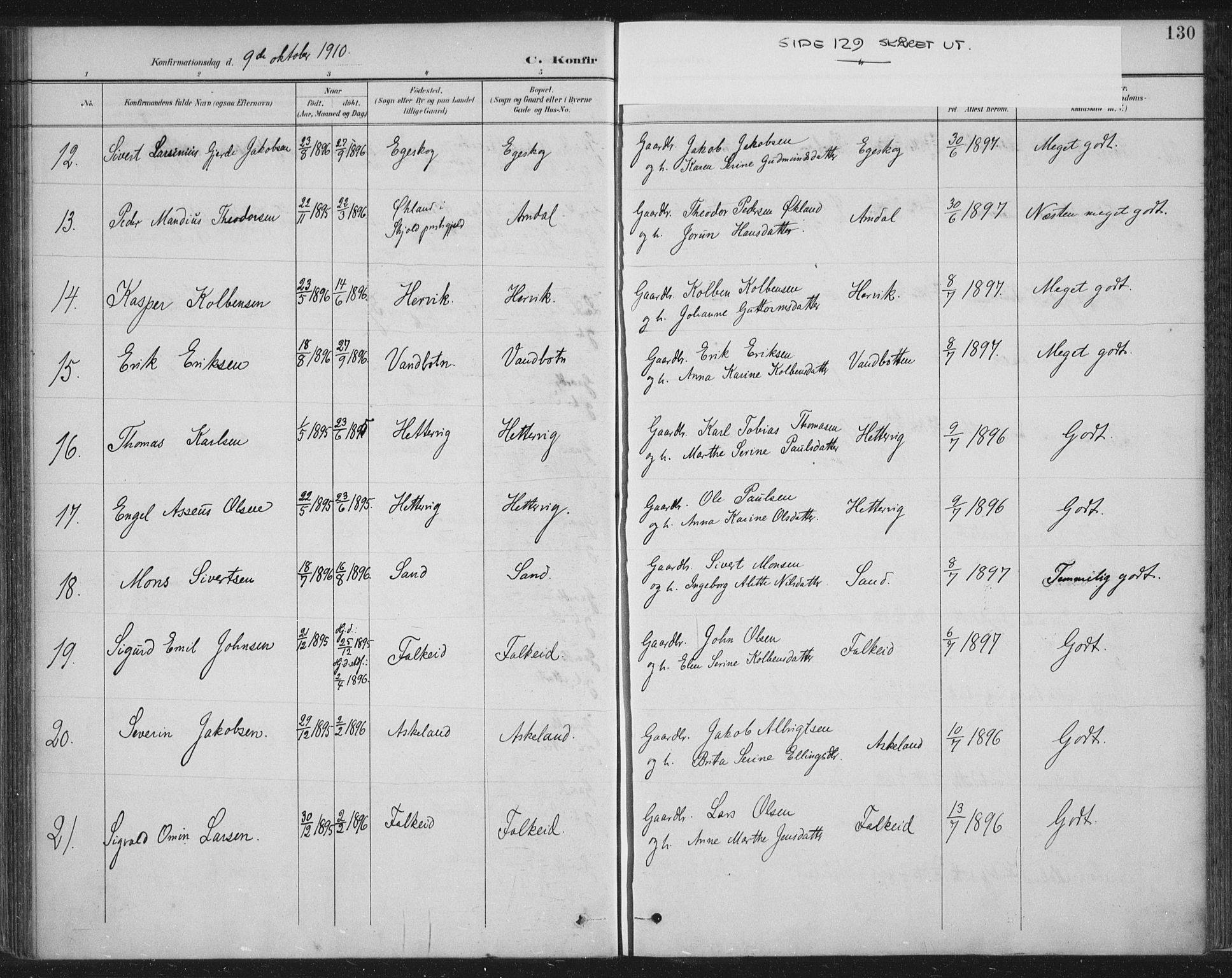 Tysvær sokneprestkontor, AV/SAST-A -101864/H/Ha/Haa/L0008: Parish register (official) no. A 8, 1897-1918, p. 130