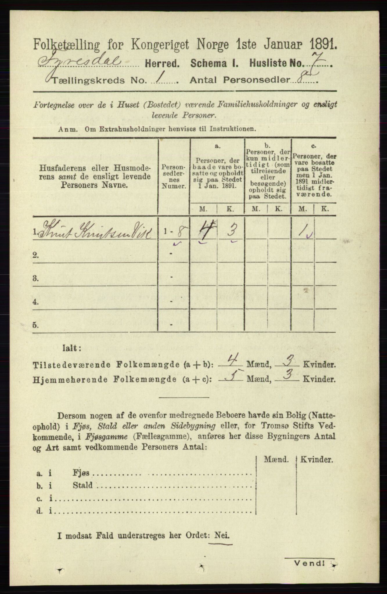 RA, 1891 census for 0831 Fyresdal, 1891, p. 30