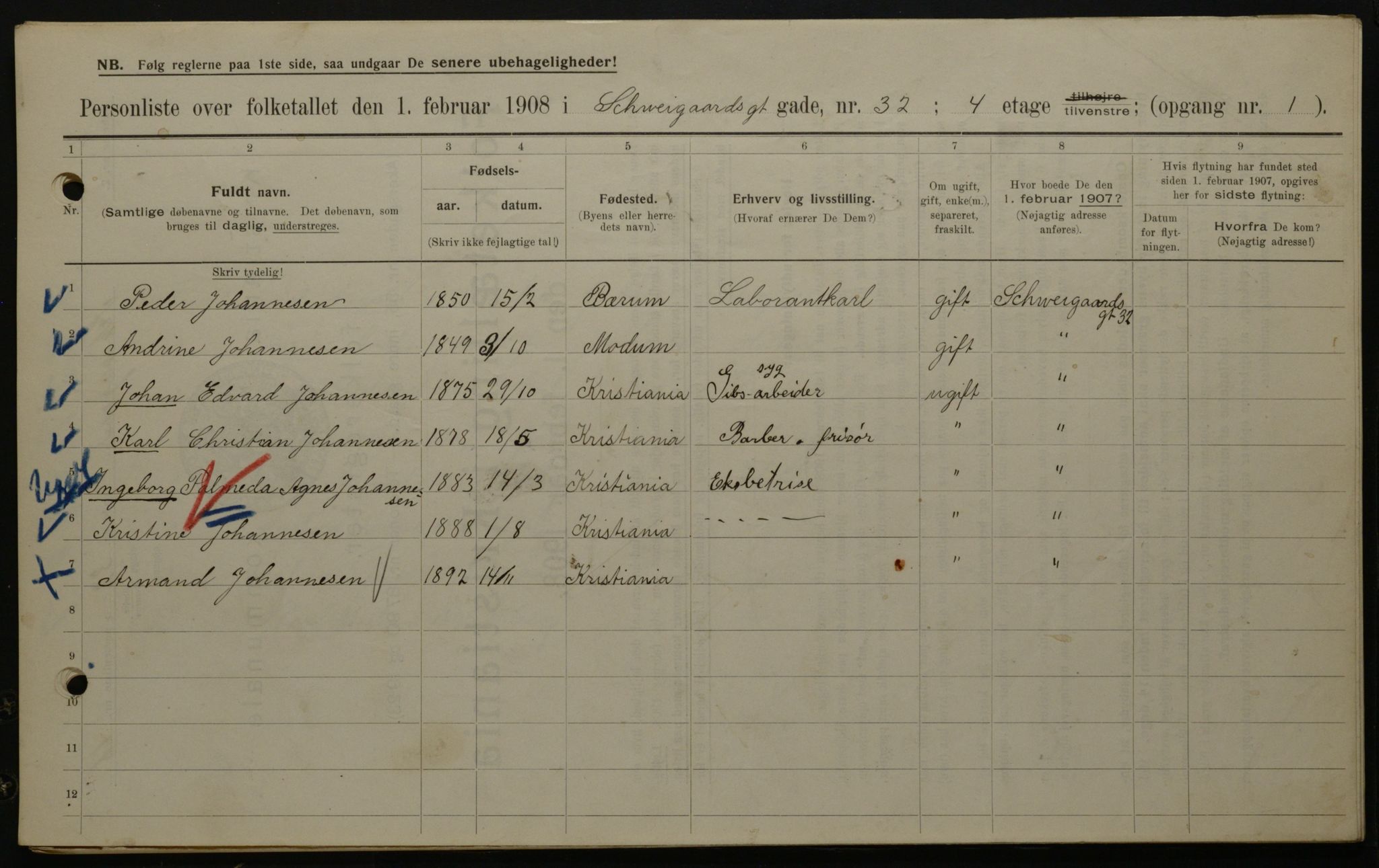 OBA, Municipal Census 1908 for Kristiania, 1908, p. 81782