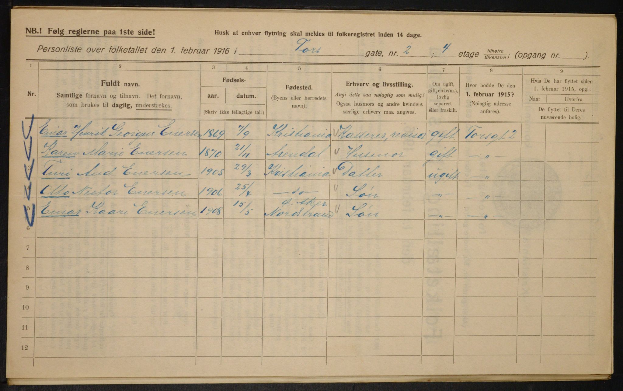 OBA, Municipal Census 1916 for Kristiania, 1916, p. 117540