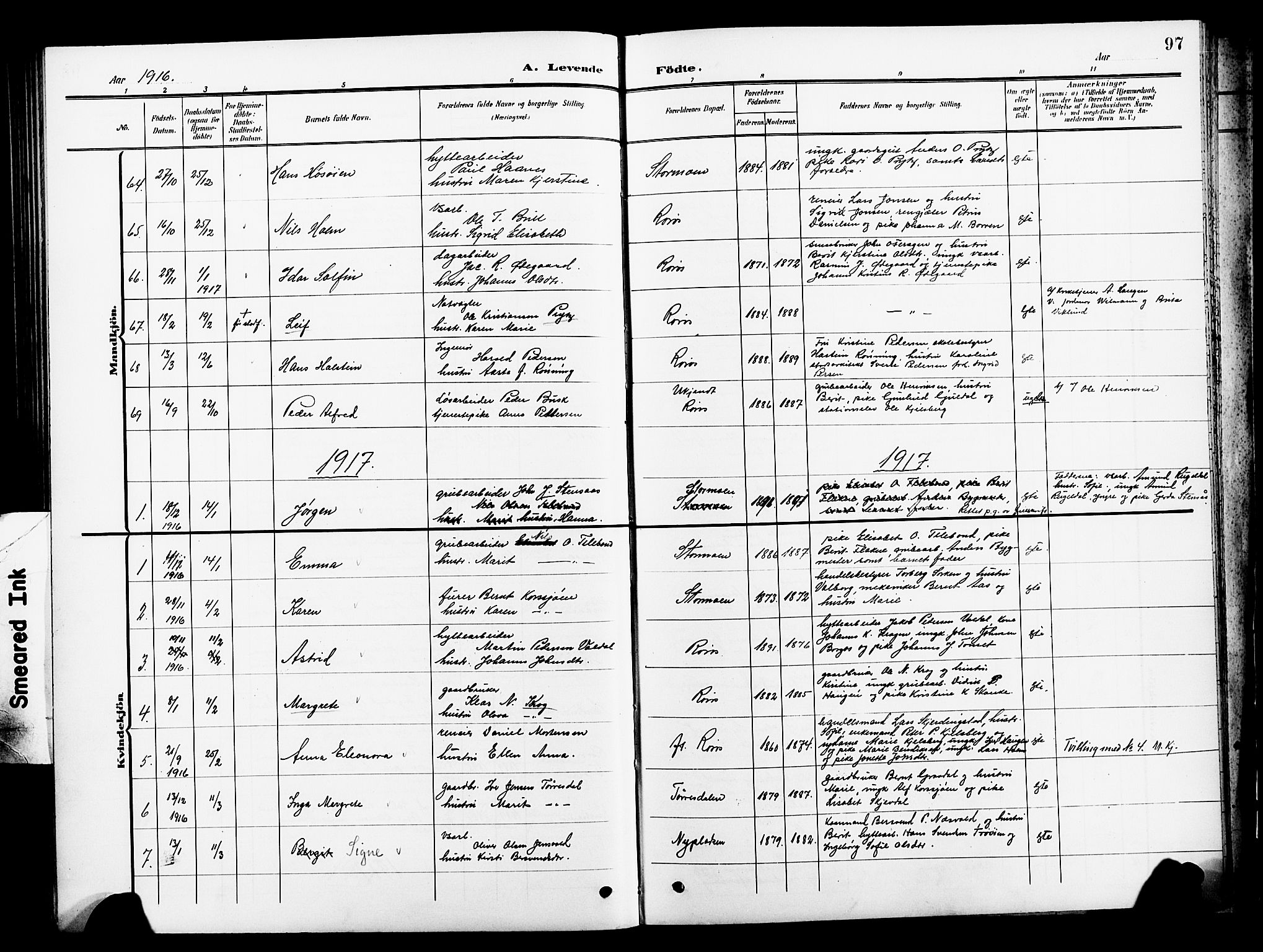 Ministerialprotokoller, klokkerbøker og fødselsregistre - Sør-Trøndelag, SAT/A-1456/681/L0942: Parish register (copy) no. 681C06, 1906-1925, p. 97