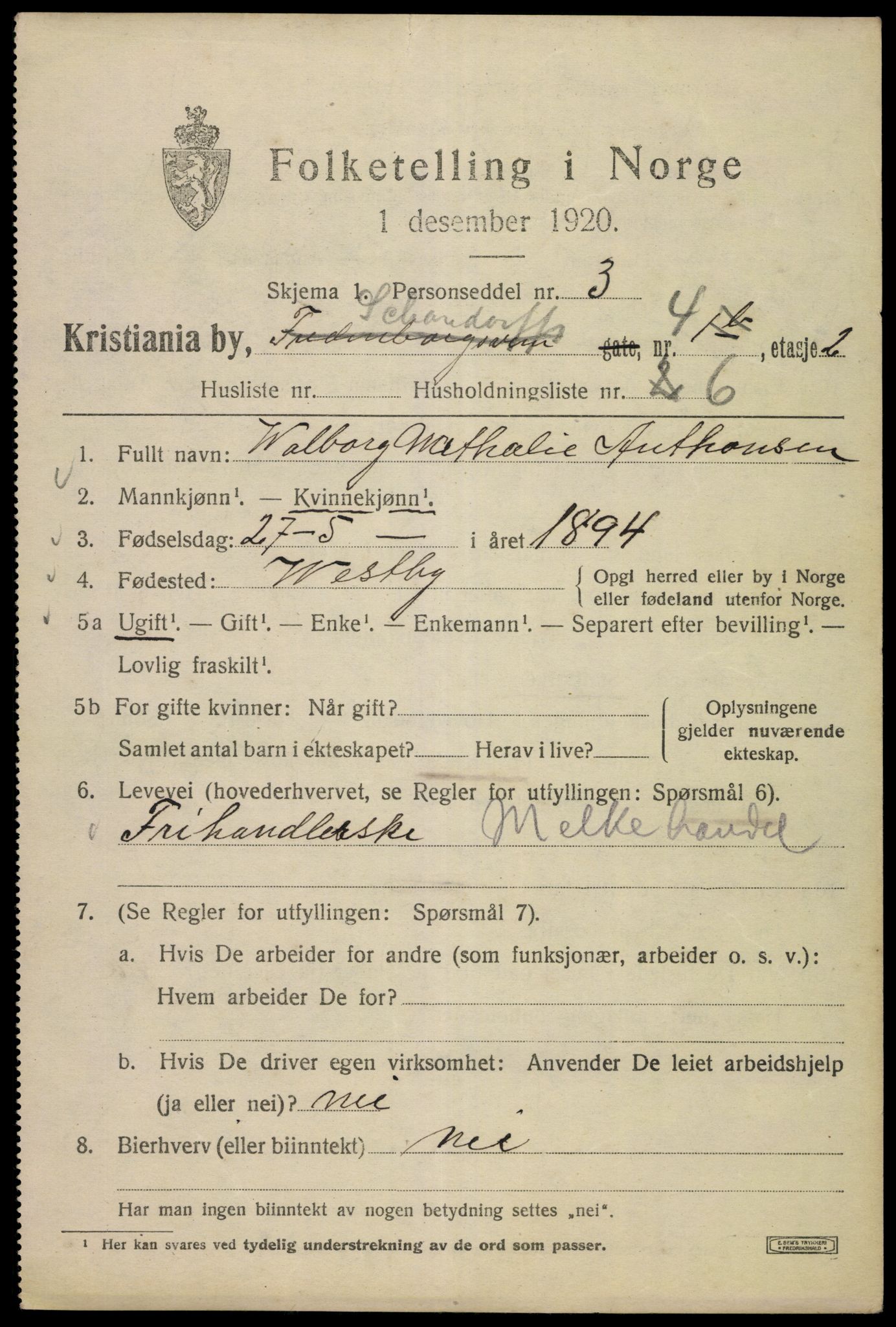 SAO, 1920 census for Kristiania, 1920, p. 487205