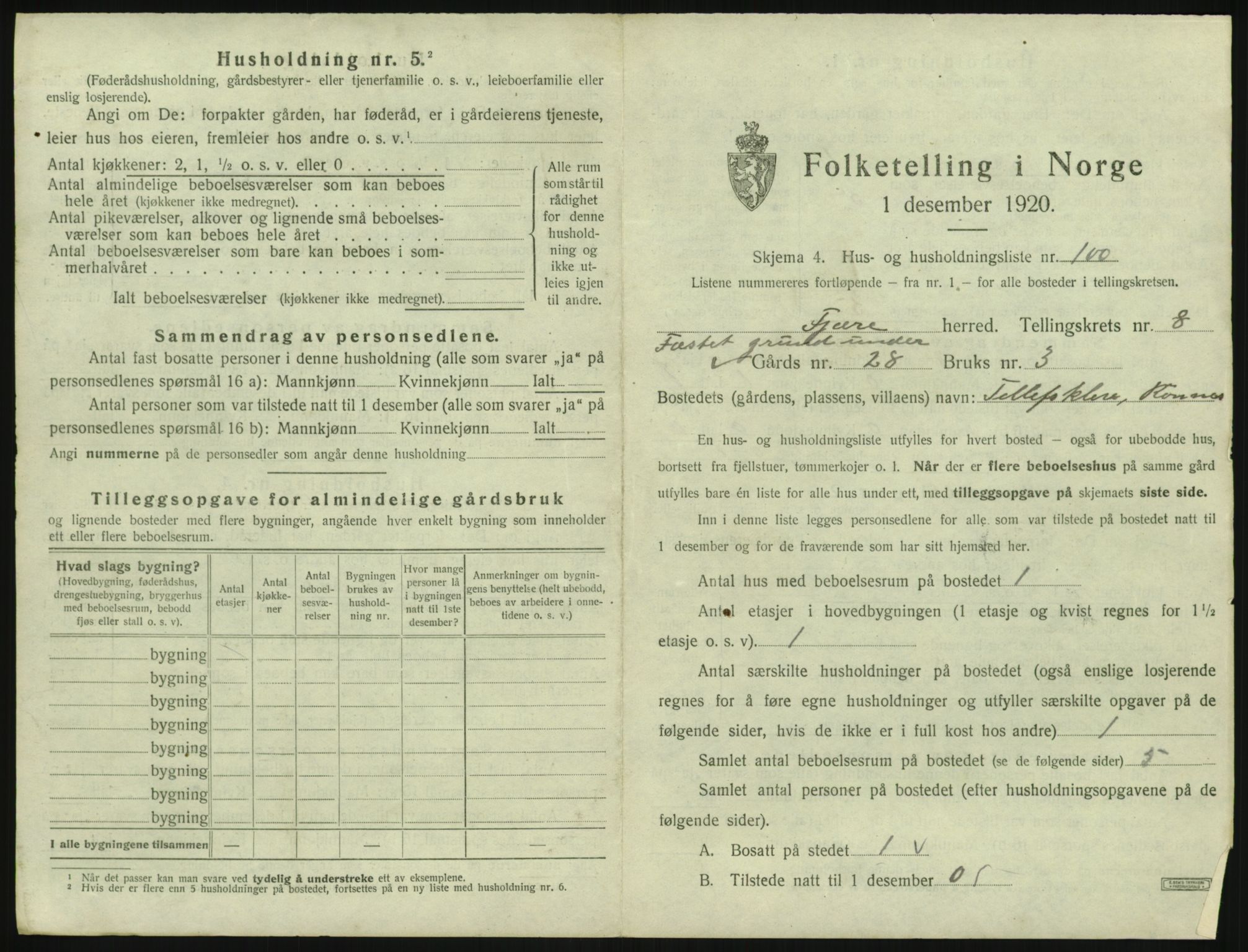 SAK, 1920 census for Fjære, 1920, p. 1839