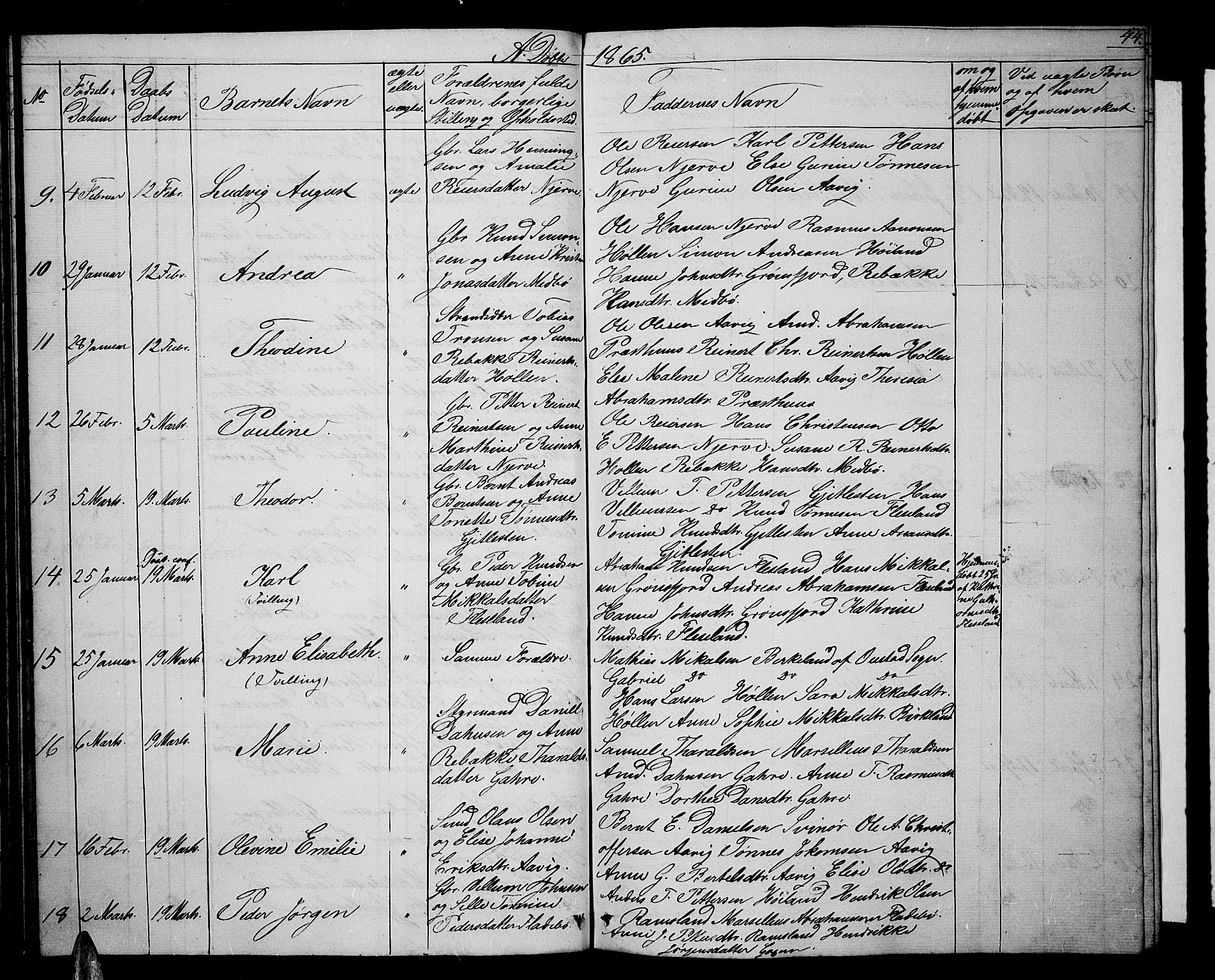 Sør-Audnedal sokneprestkontor, SAK/1111-0039/F/Fb/Fba/L0002: Parish register (copy) no. B 2, 1853-1878, p. 44