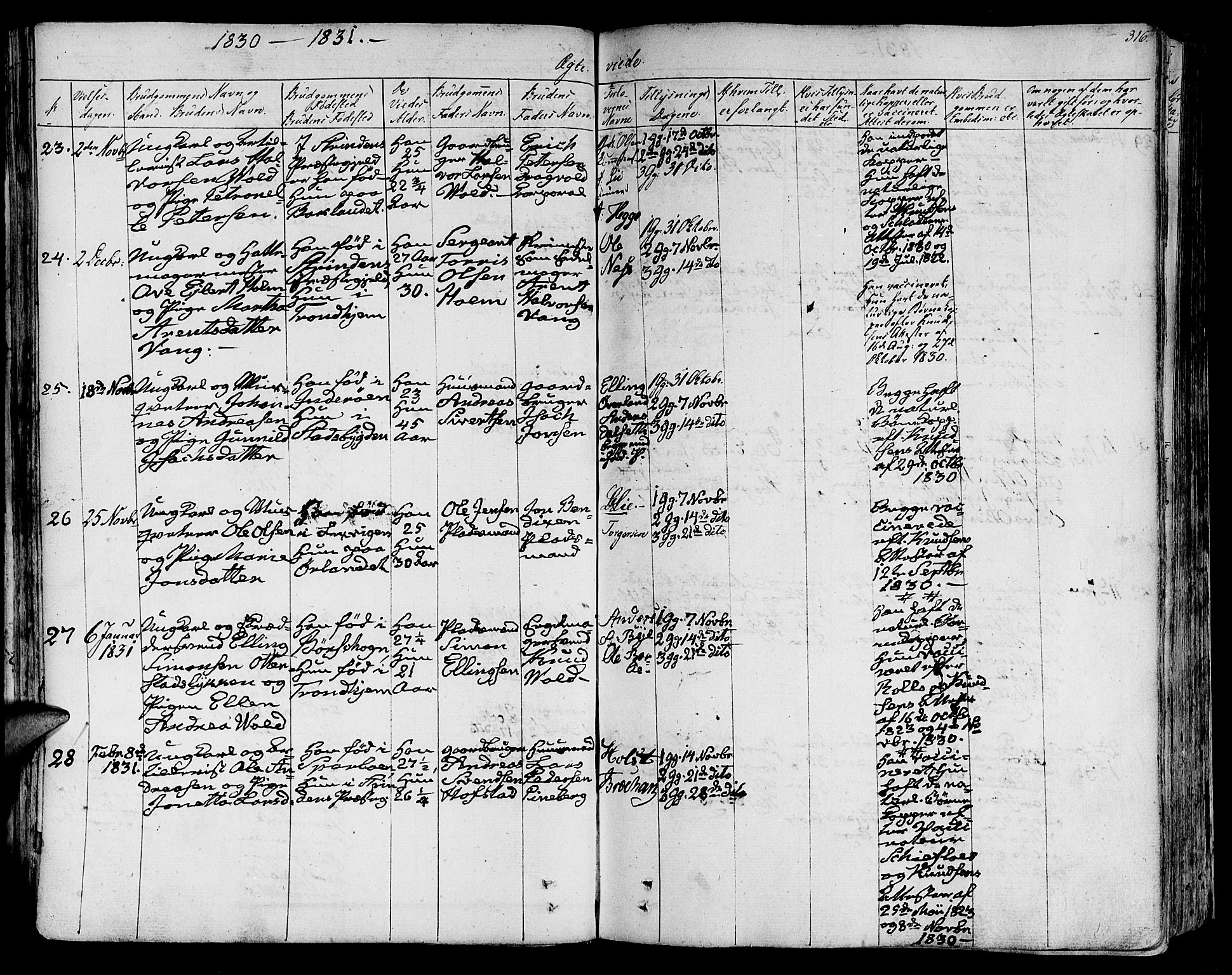 Ministerialprotokoller, klokkerbøker og fødselsregistre - Sør-Trøndelag, SAT/A-1456/602/L0109: Parish register (official) no. 602A07, 1821-1840, p. 316