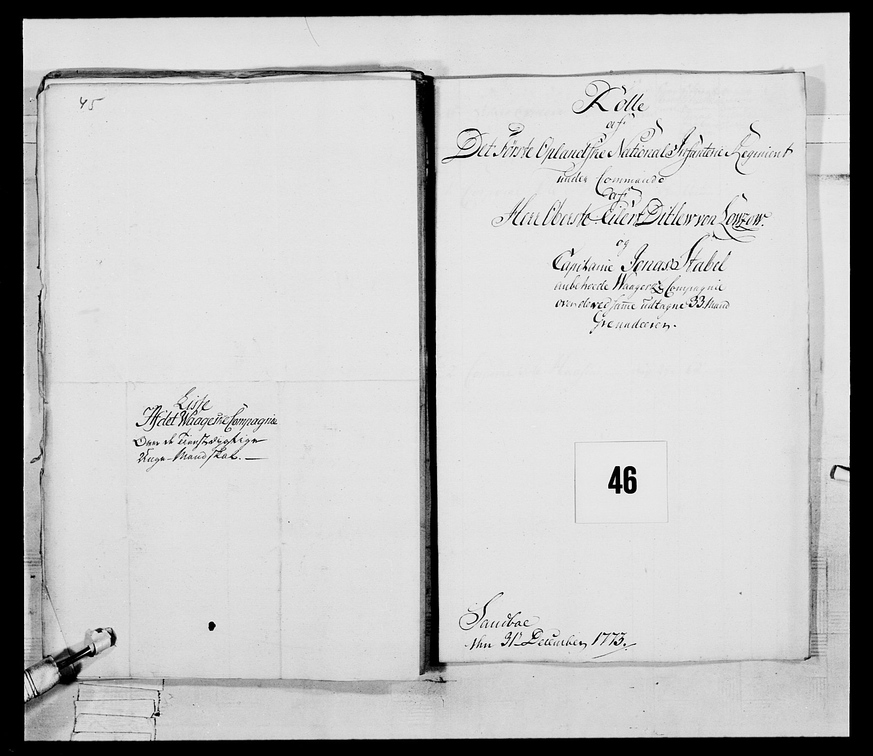 Generalitets- og kommissariatskollegiet, Det kongelige norske kommissariatskollegium, AV/RA-EA-5420/E/Eh/L0058: 1. Opplandske nasjonale infanteriregiment, 1772-1774, p. 531