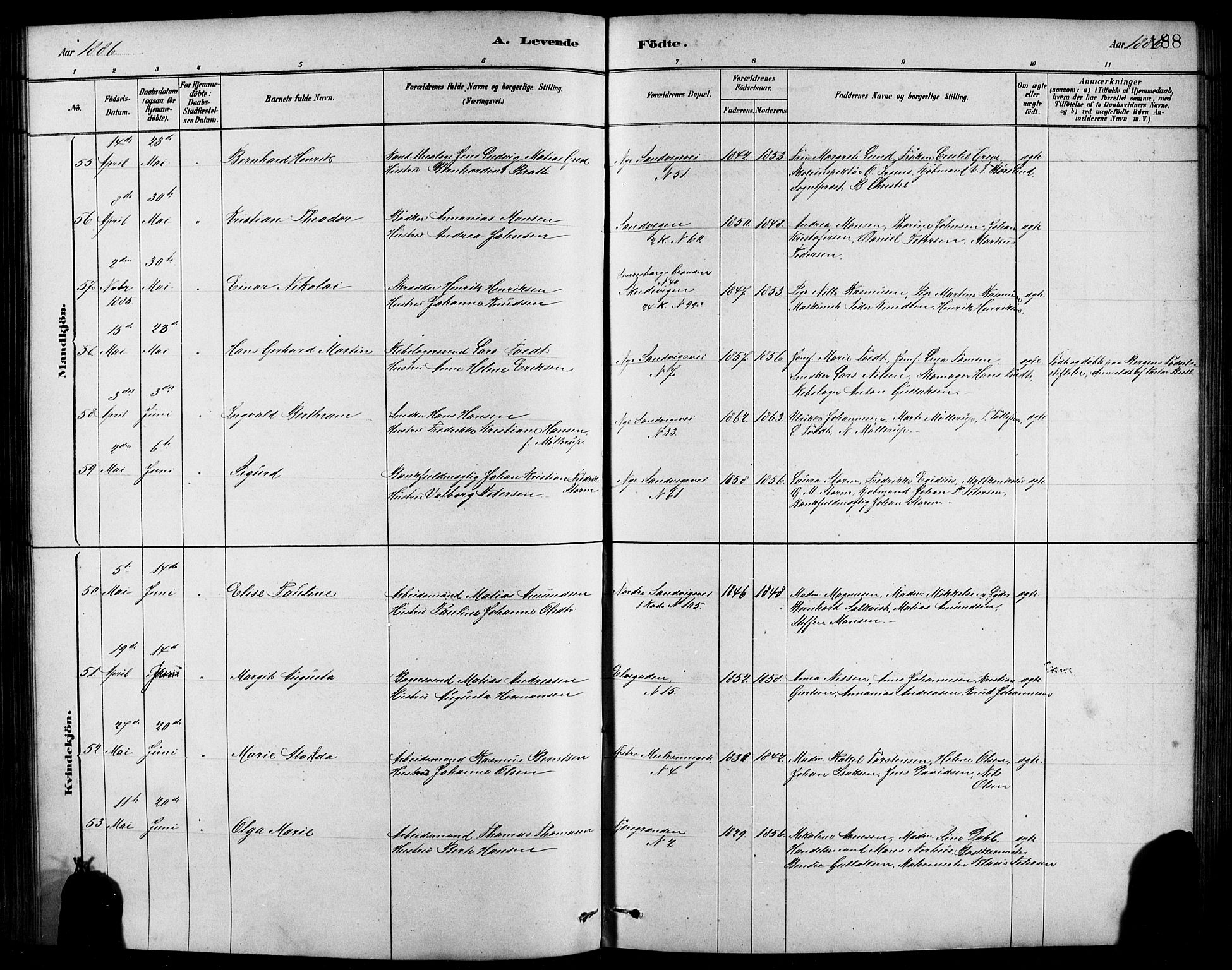 Sandviken Sokneprestembete, AV/SAB-A-77601/H/Hb/L0001: Parish register (copy) no. A 2, 1879-1892, p. 188