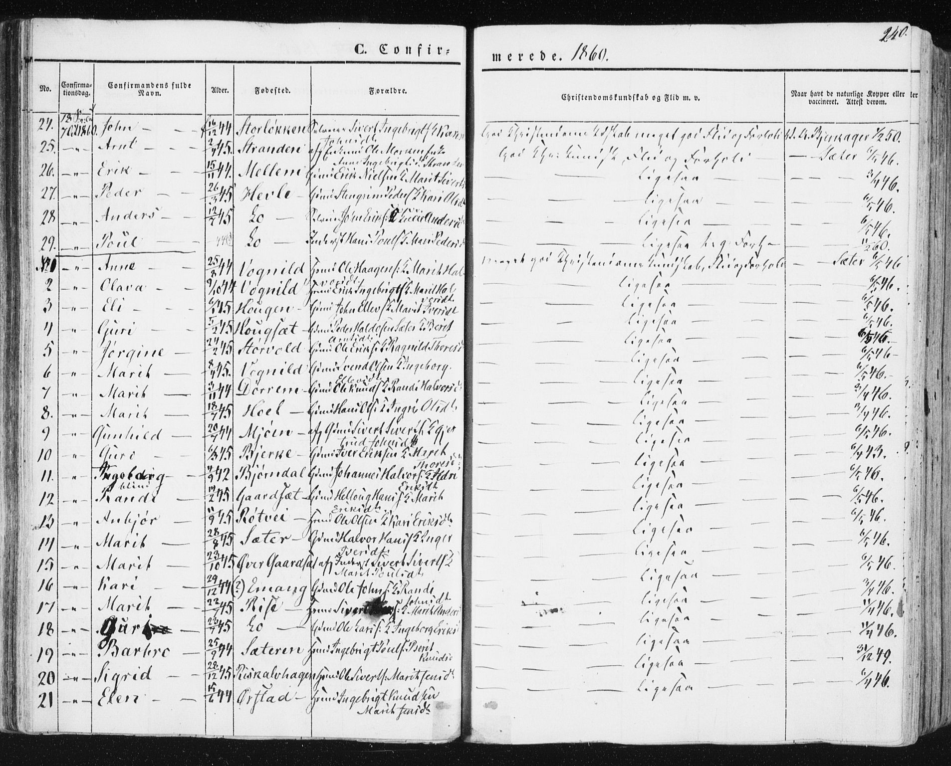 Ministerialprotokoller, klokkerbøker og fødselsregistre - Sør-Trøndelag, SAT/A-1456/678/L0899: Parish register (official) no. 678A08, 1848-1872, p. 240