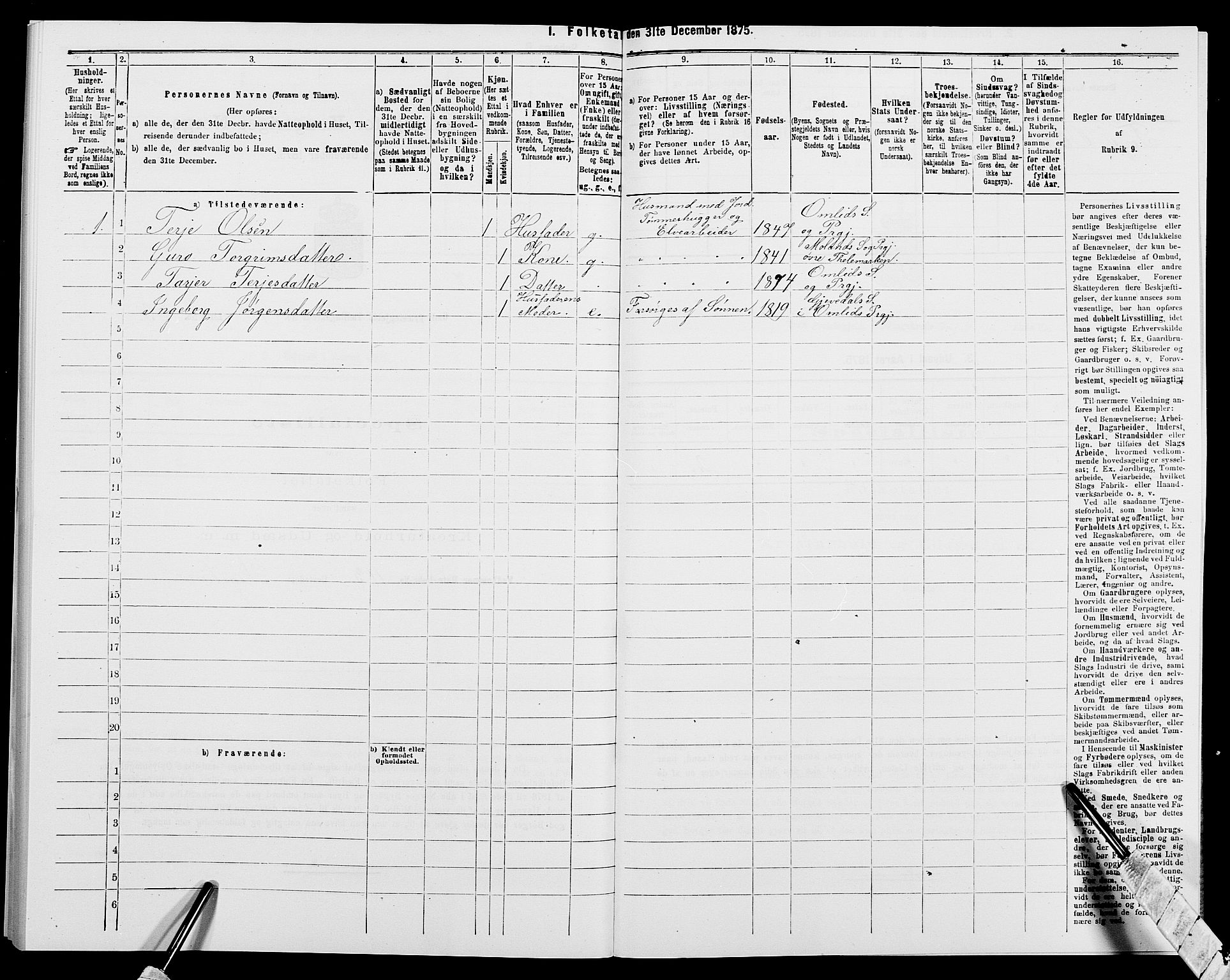 SAK, 1875 census for 0929P Åmli, 1875, p. 390