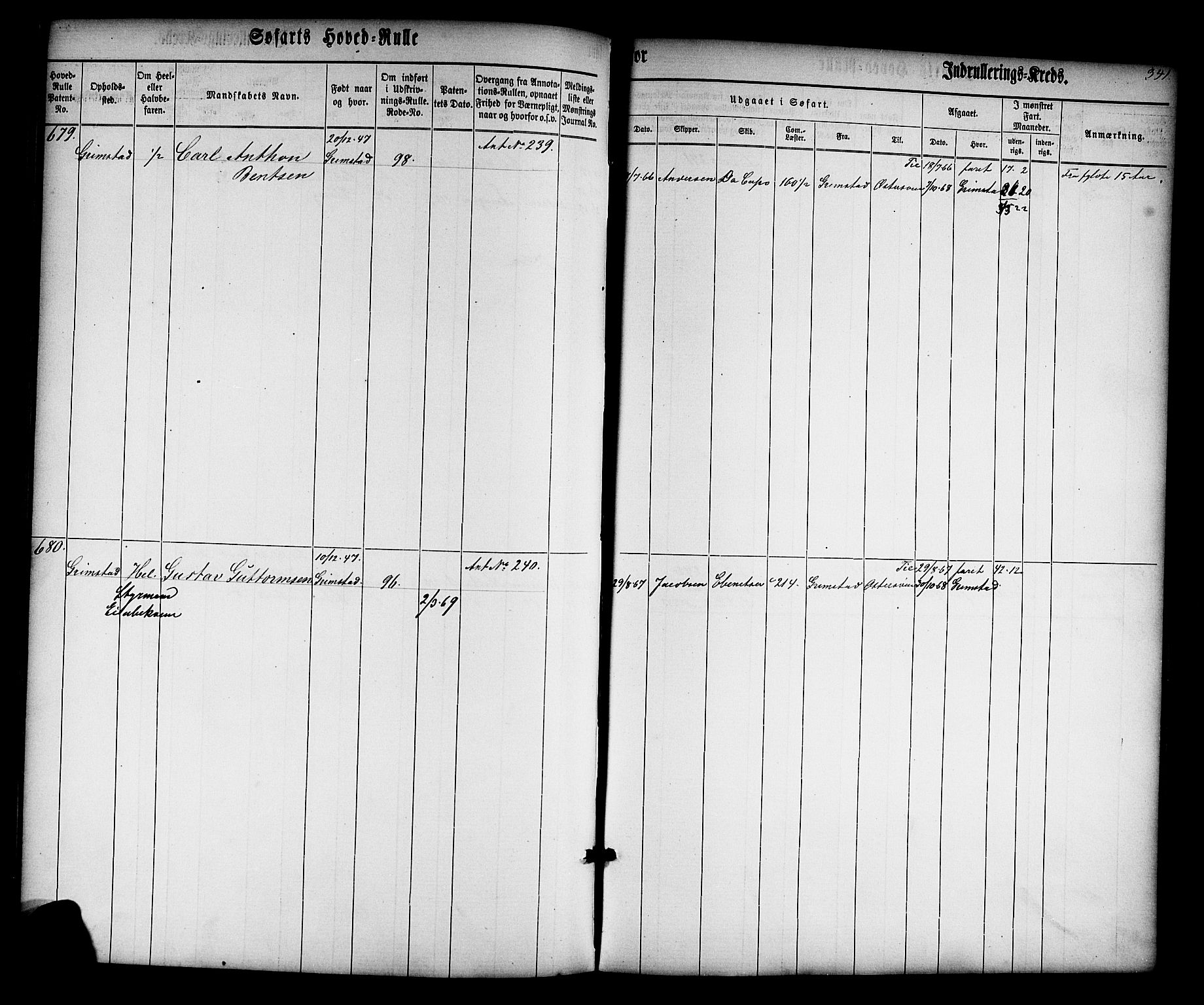 Grimstad mønstringskrets, AV/SAK-2031-0013/F/Fb/L0008: Hovedrulle nr 1-766, V-21, 1860-1869, p. 356