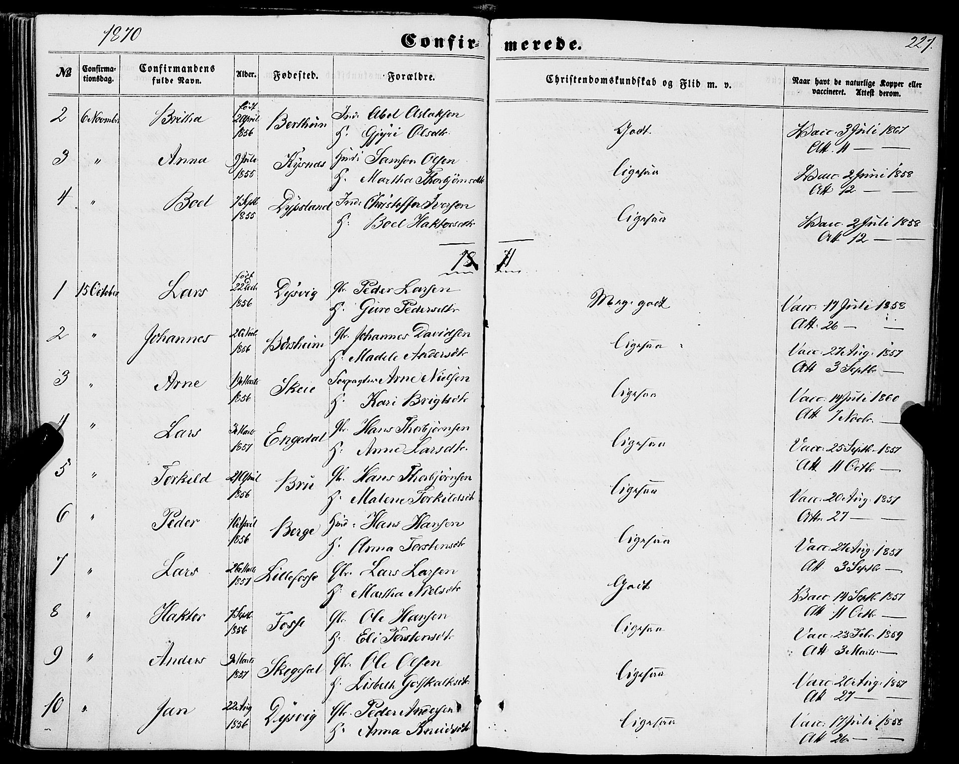 Strandebarm sokneprestembete, SAB/A-78401/H/Haa: Parish register (official) no. A 8, 1858-1872, p. 227