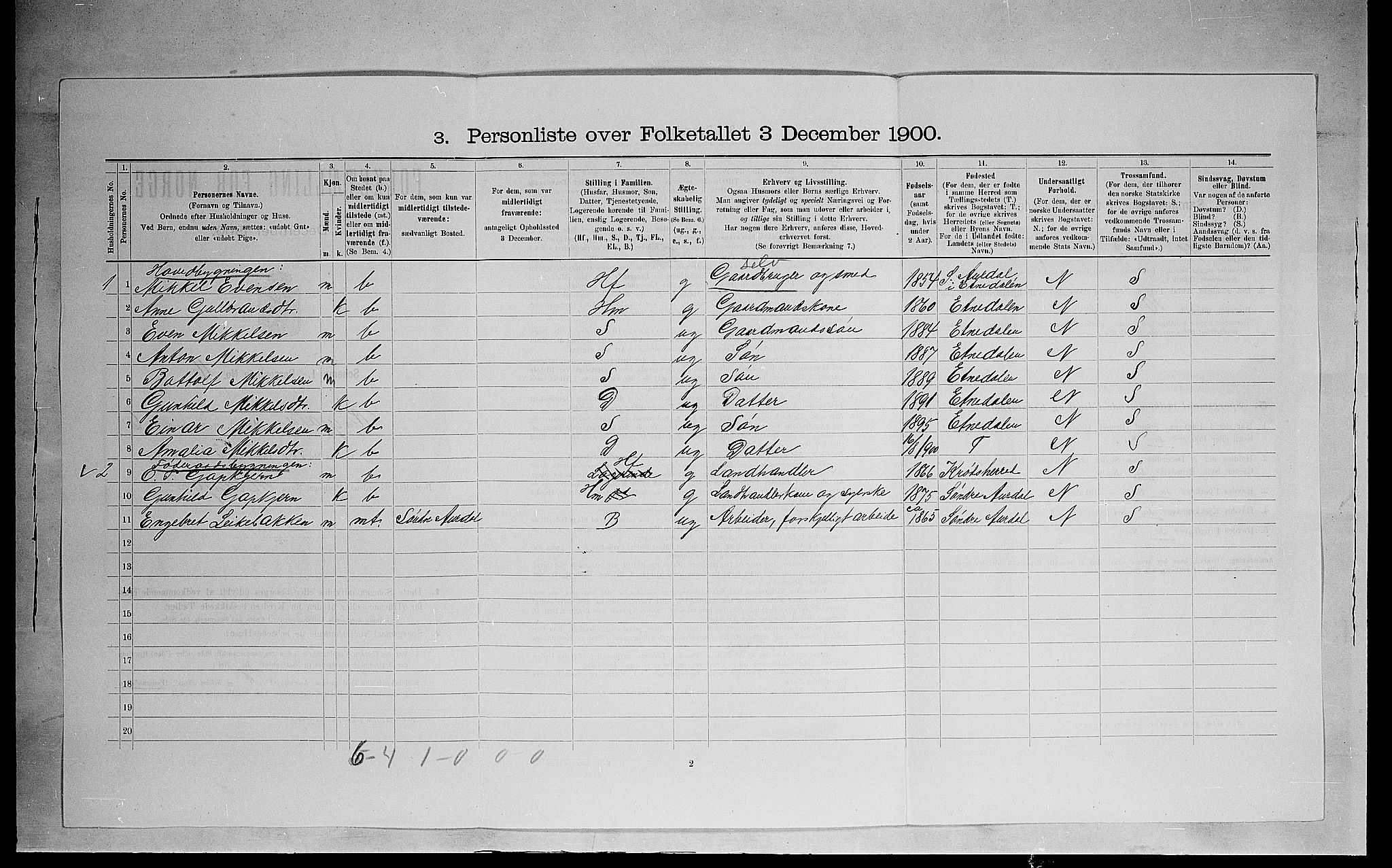 SAH, 1900 census for Ringsaker, 1900, p. 1264