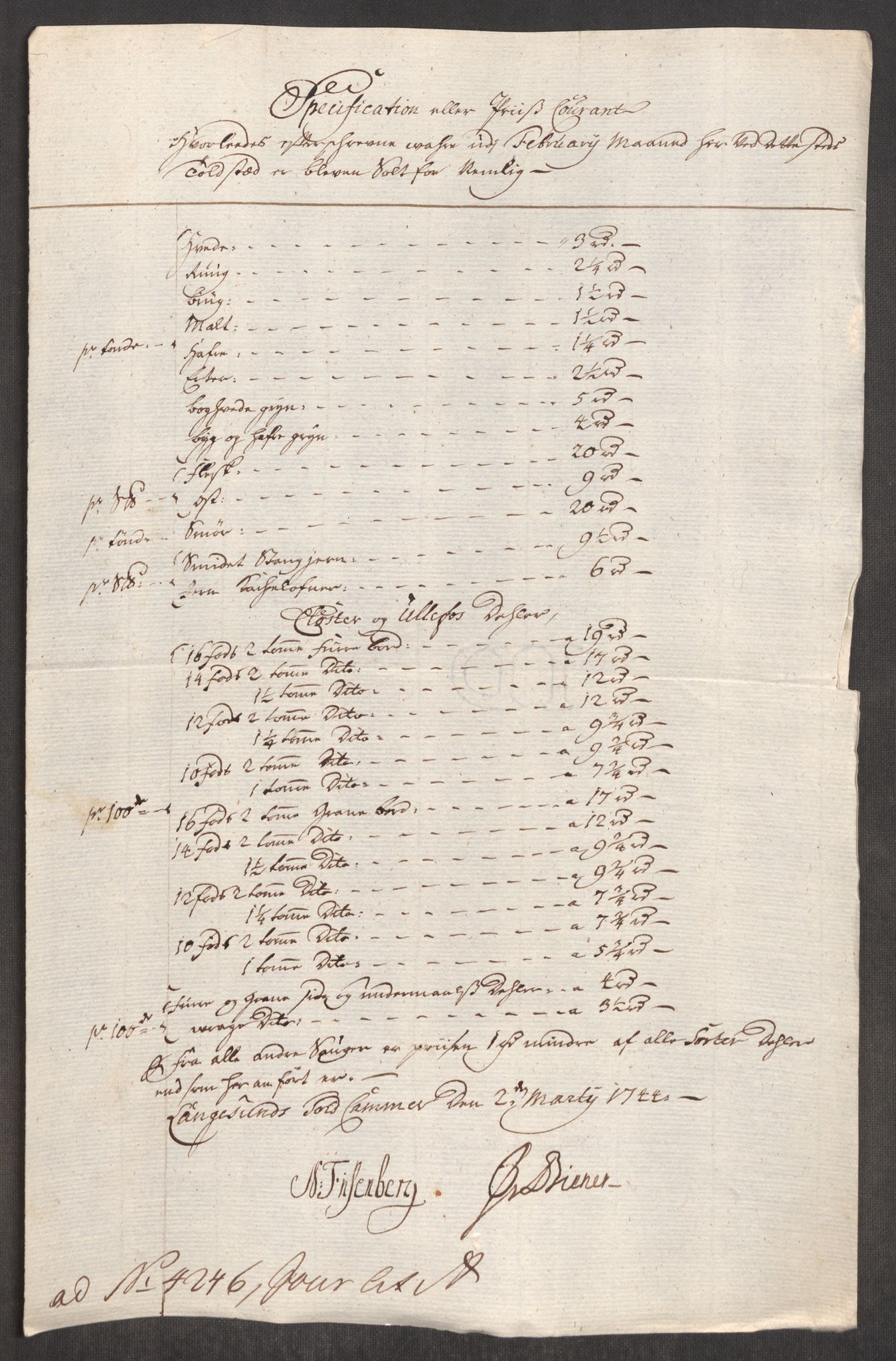 Rentekammeret inntil 1814, Realistisk ordnet avdeling, RA/EA-4070/Oe/L0002: [Ø1]: Priskuranter, 1740-1744, p. 933