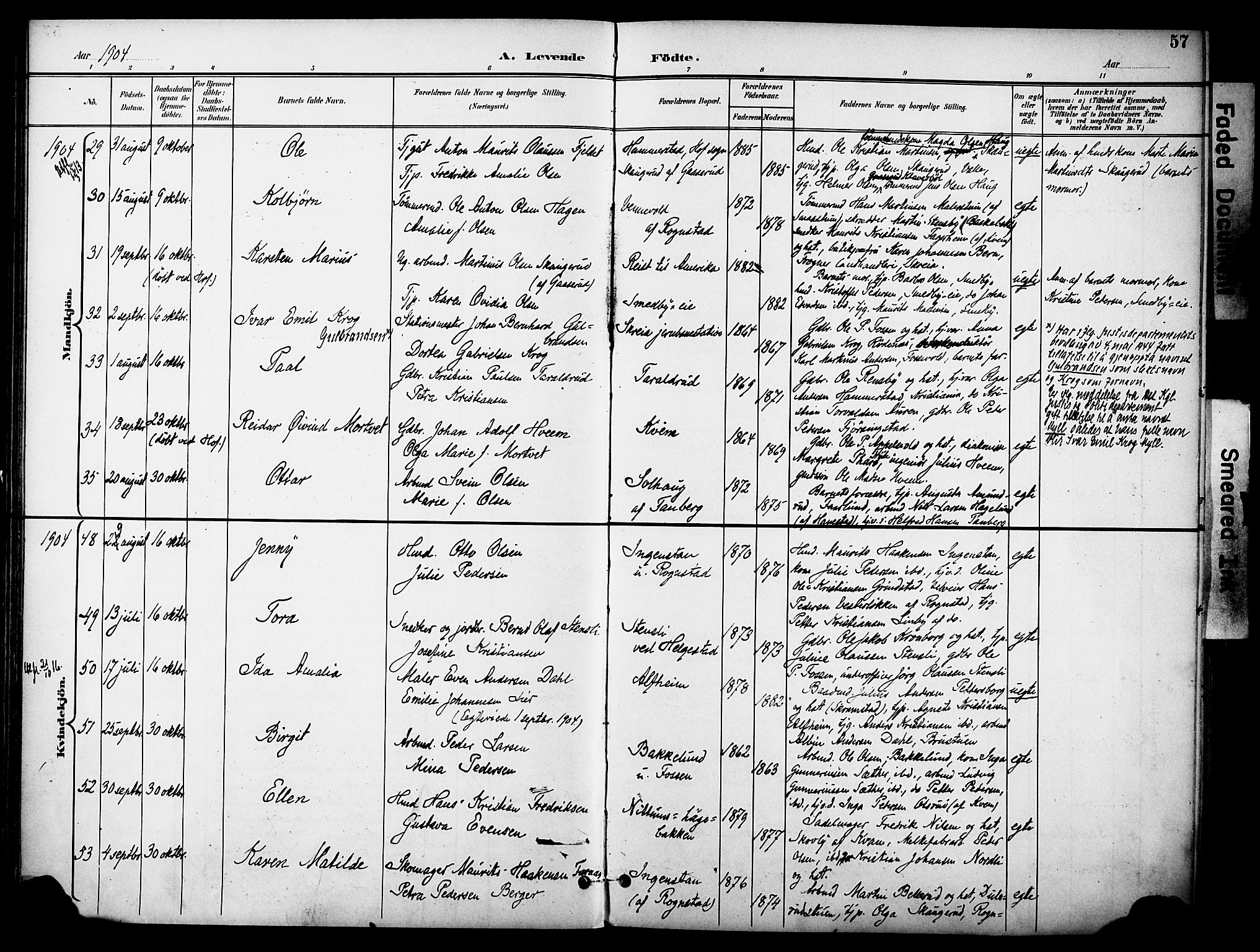 Østre Toten prestekontor, AV/SAH-PREST-104/H/Ha/Haa/L0009: Parish register (official) no. 9, 1897-1913, p. 57