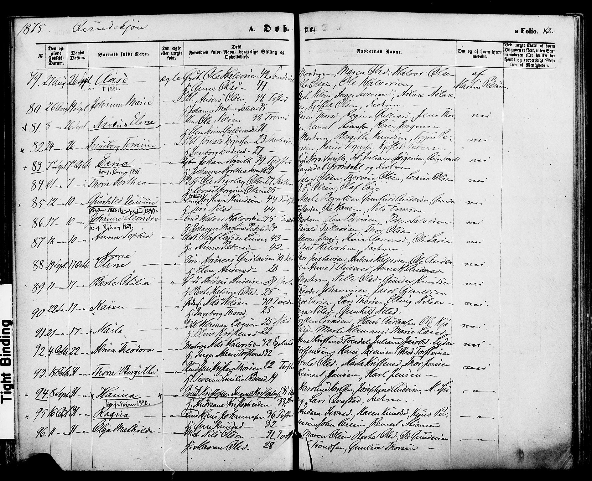 Holt sokneprestkontor, AV/SAK-1111-0021/F/Fa/L0010: Parish register (official) no. A 10, 1872-1885, p. 42