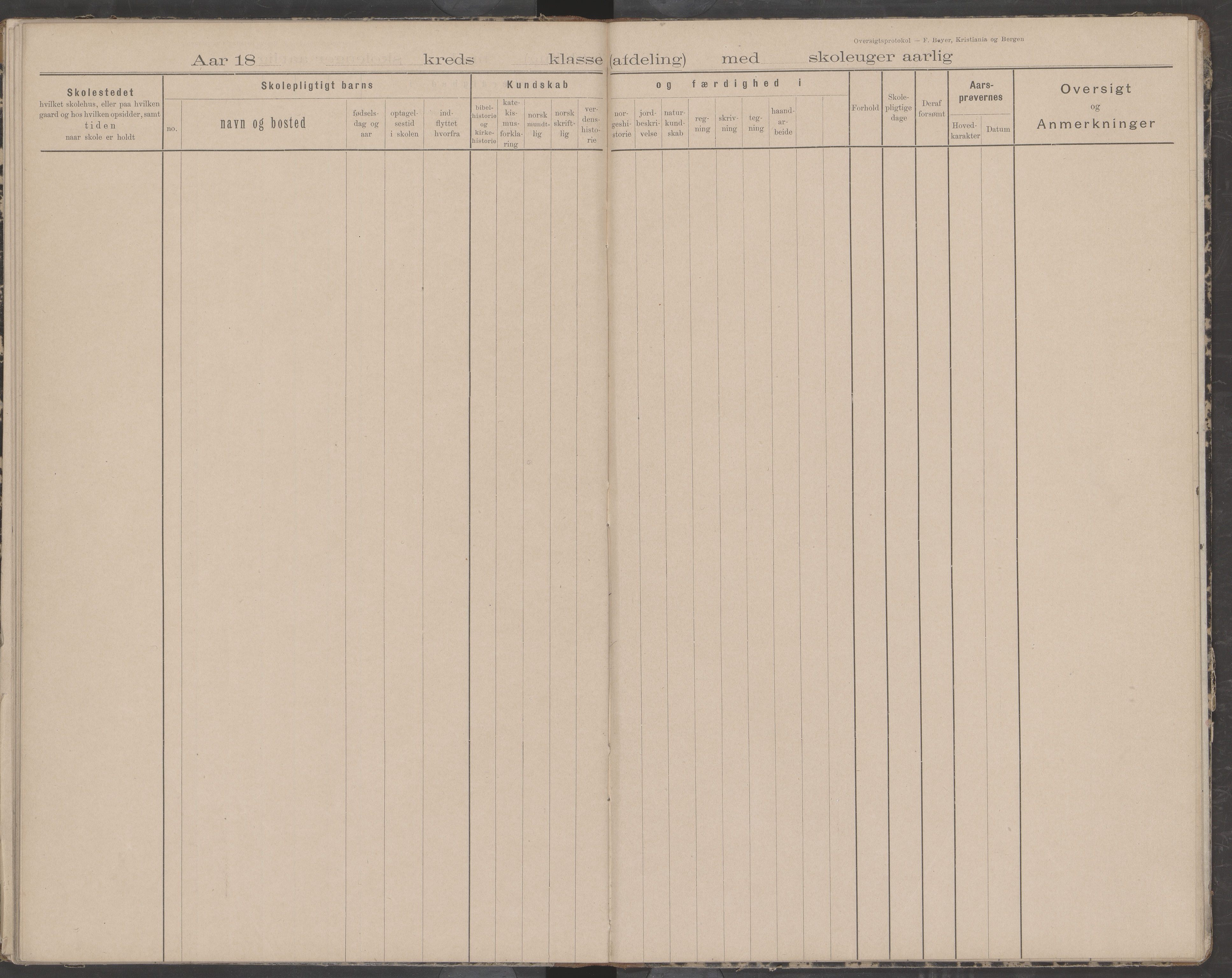 Bodin kommune. Støver skolekrets, AIN/K-18431.510.07/F/Fa/L0002: Oversiktsprotokoll, 1893-1912