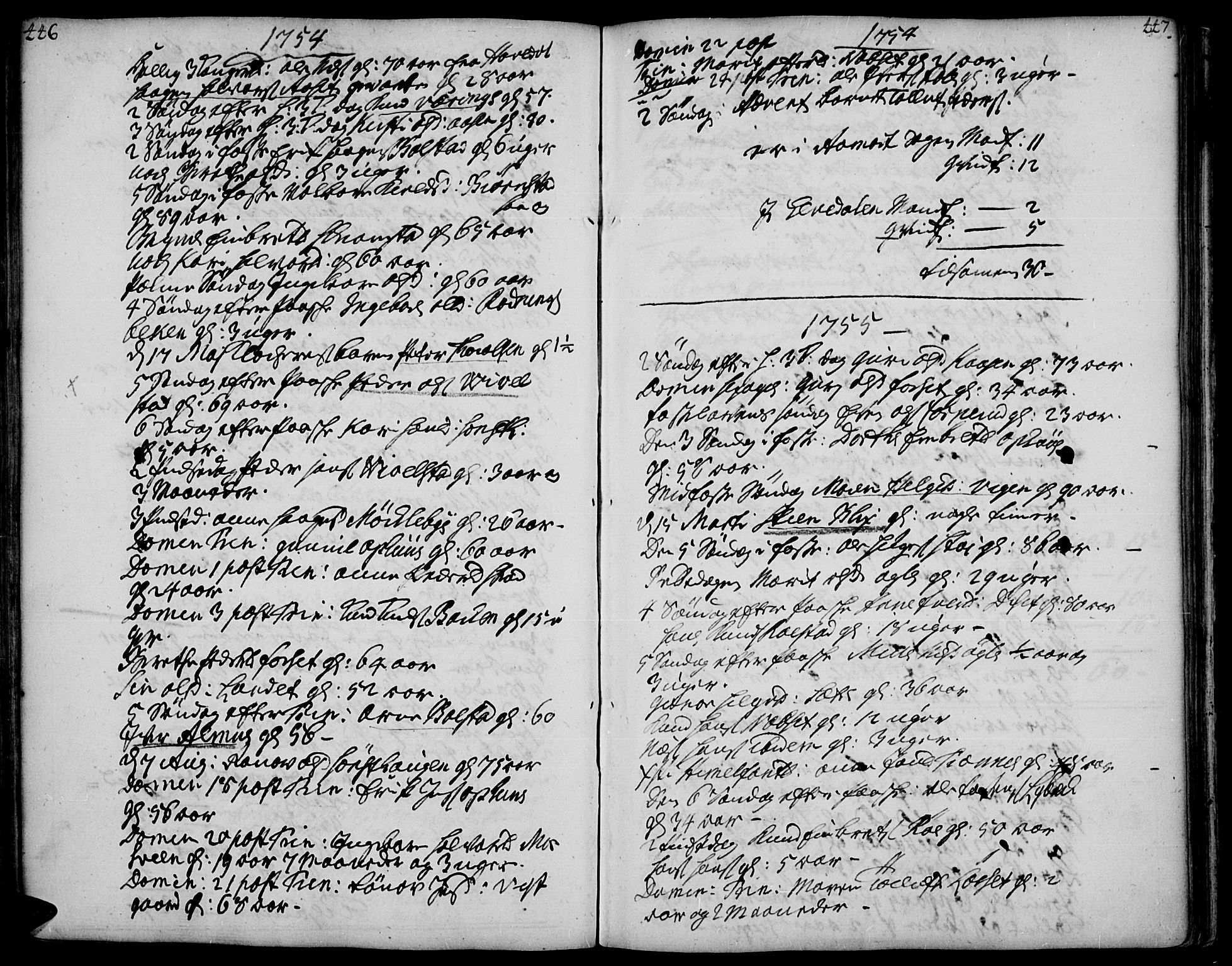 Åmot prestekontor, Hedmark, SAH/PREST-056/H/Ha/Haa/L0002: Parish register (official) no. 2, 1734-1779, p. 446-447