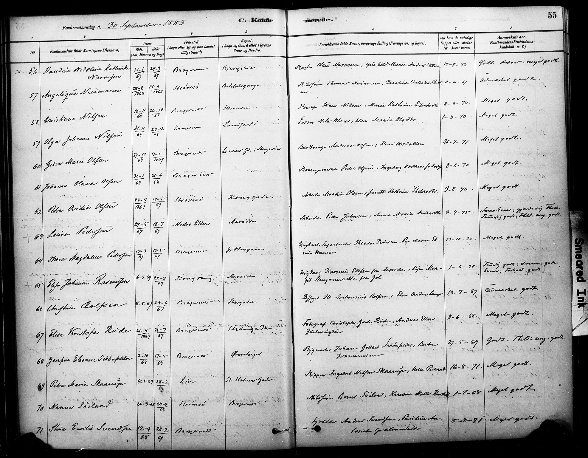 Bragernes kirkebøker, AV/SAKO-A-6/F/Fc/L0005: Parish register (official) no. III 5, 1878-1890, p. 55