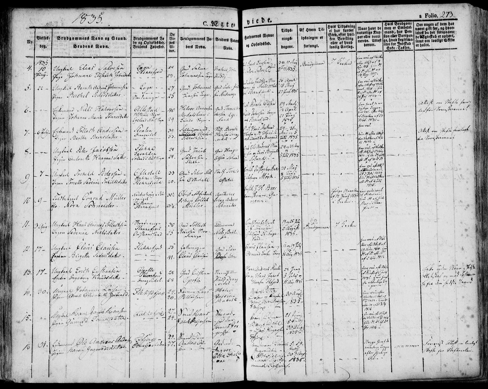 Flekkefjord sokneprestkontor, AV/SAK-1111-0012/F/Fa/Fac/L0003: Parish register (official) no. A 3, 1826-1841, p. 273