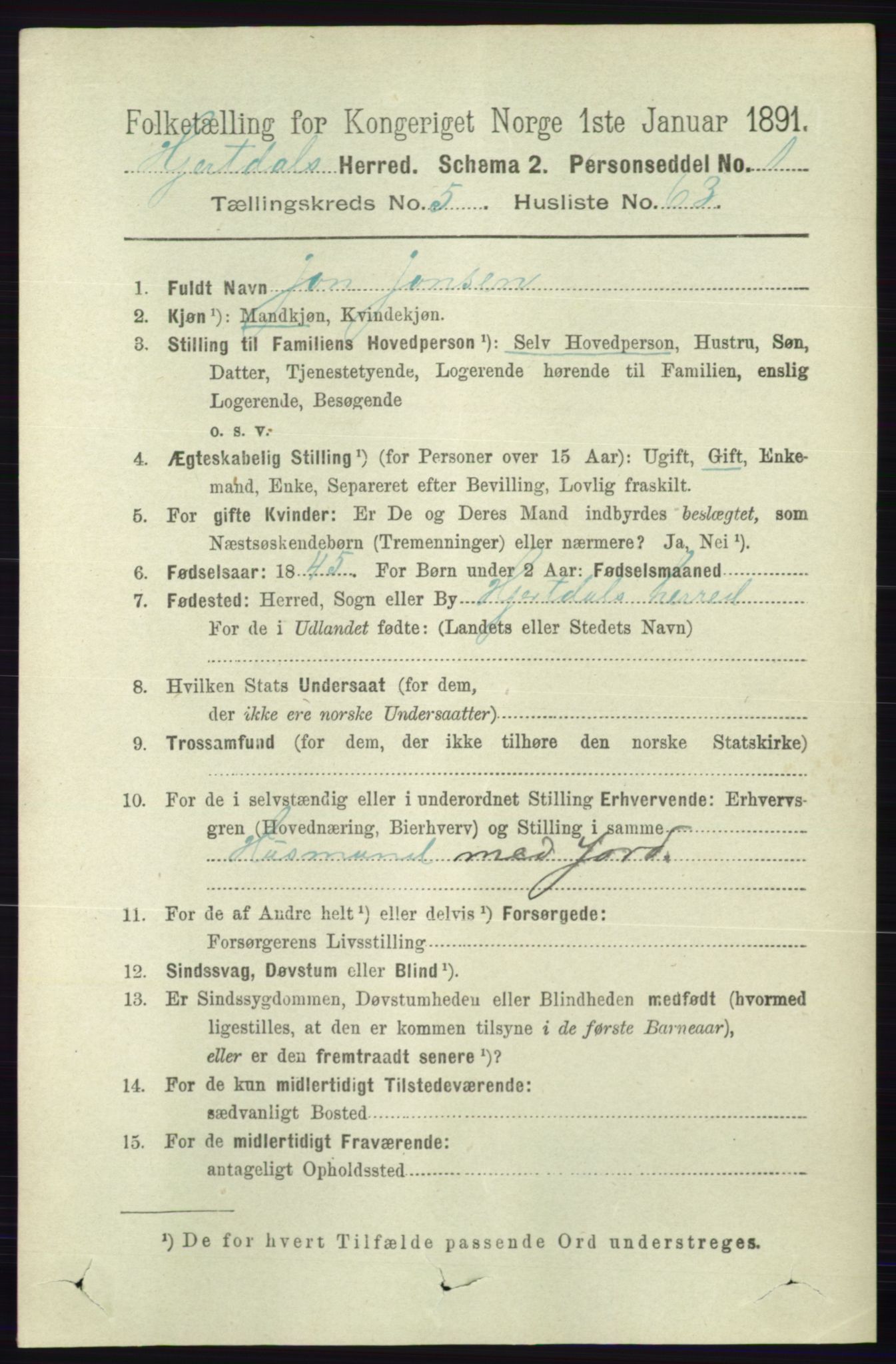 RA, 1891 census for 0827 Hjartdal, 1891, p. 2117