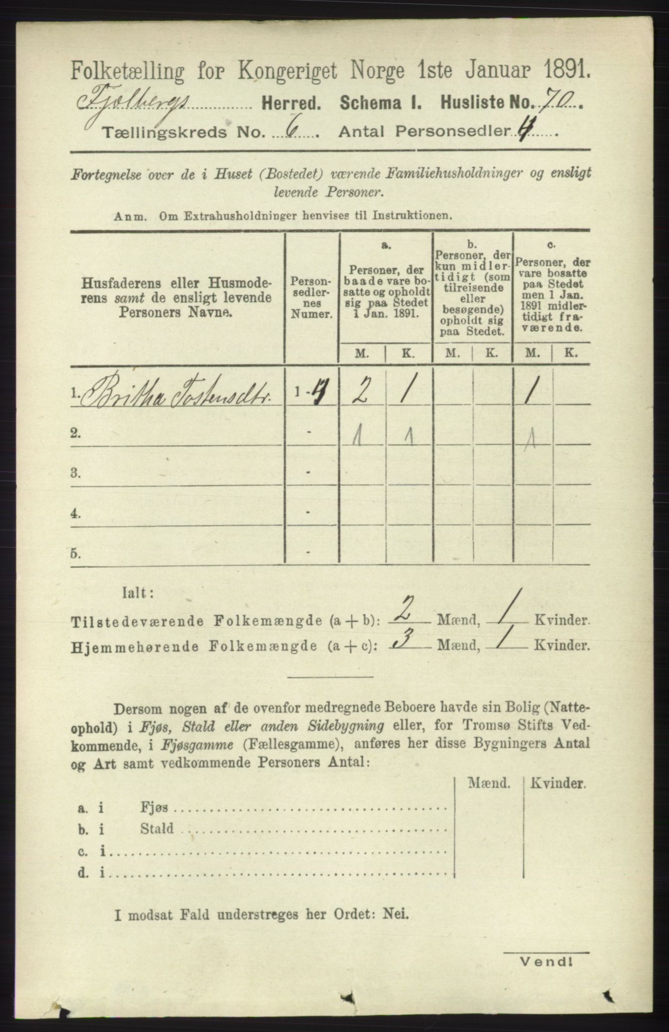 RA, 1891 census for 1213 Fjelberg, 1891, p. 1949