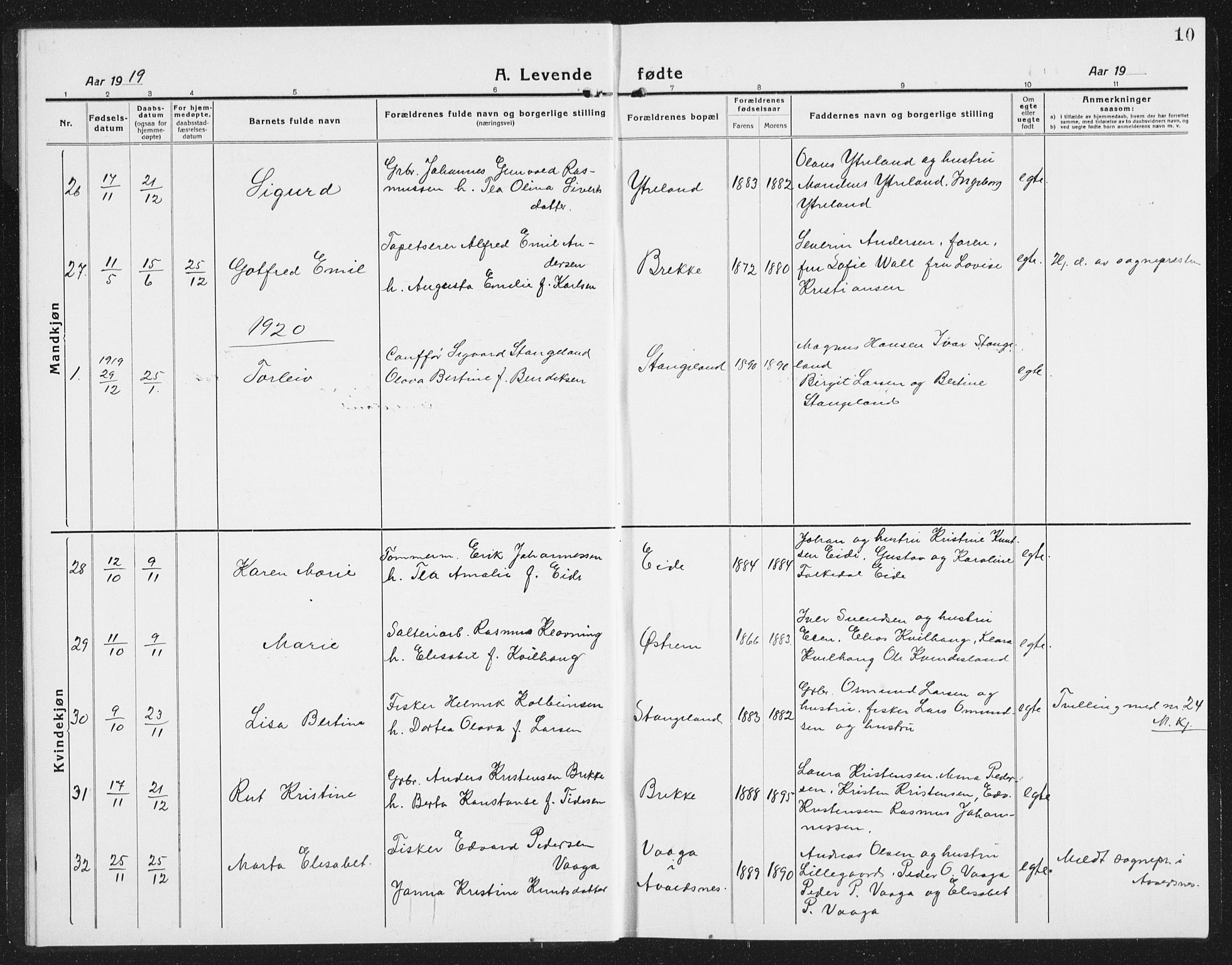 Kopervik sokneprestkontor, SAST/A-101850/H/Ha/Hab/L0007: Parish register (copy) no. B 7, 1918-1942, p. 10