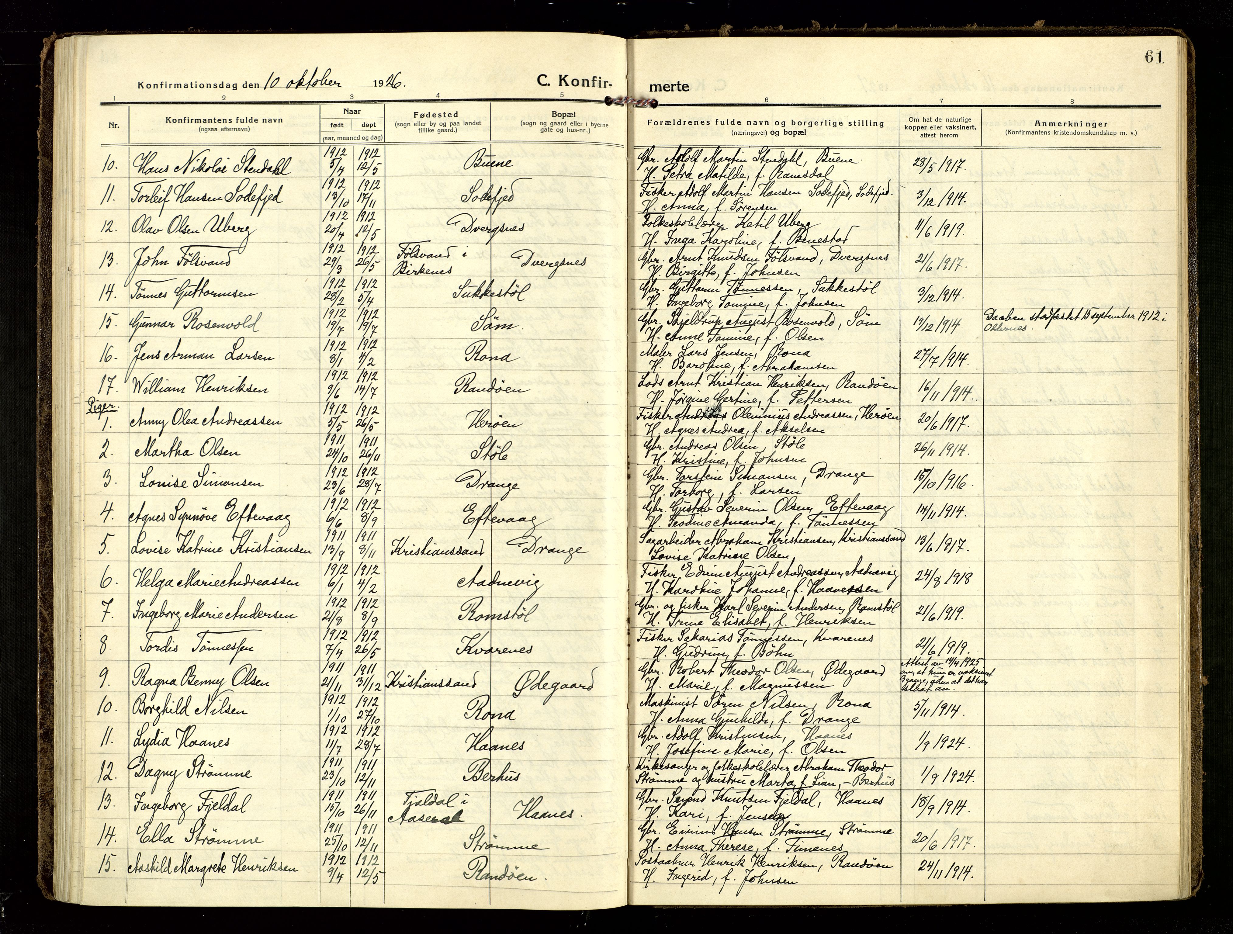 Oddernes sokneprestkontor, SAK/1111-0033/F/Fa/Fab/L0004: Parish register (official) no. A 4, 1916-1935, p. 61