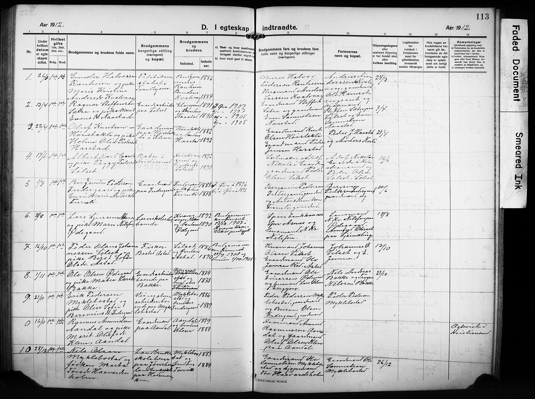 Ministerialprotokoller, klokkerbøker og fødselsregistre - Møre og Romsdal, SAT/A-1454/584/L0970: Parish register (copy) no. 584C03, 1912-1932, p. 113