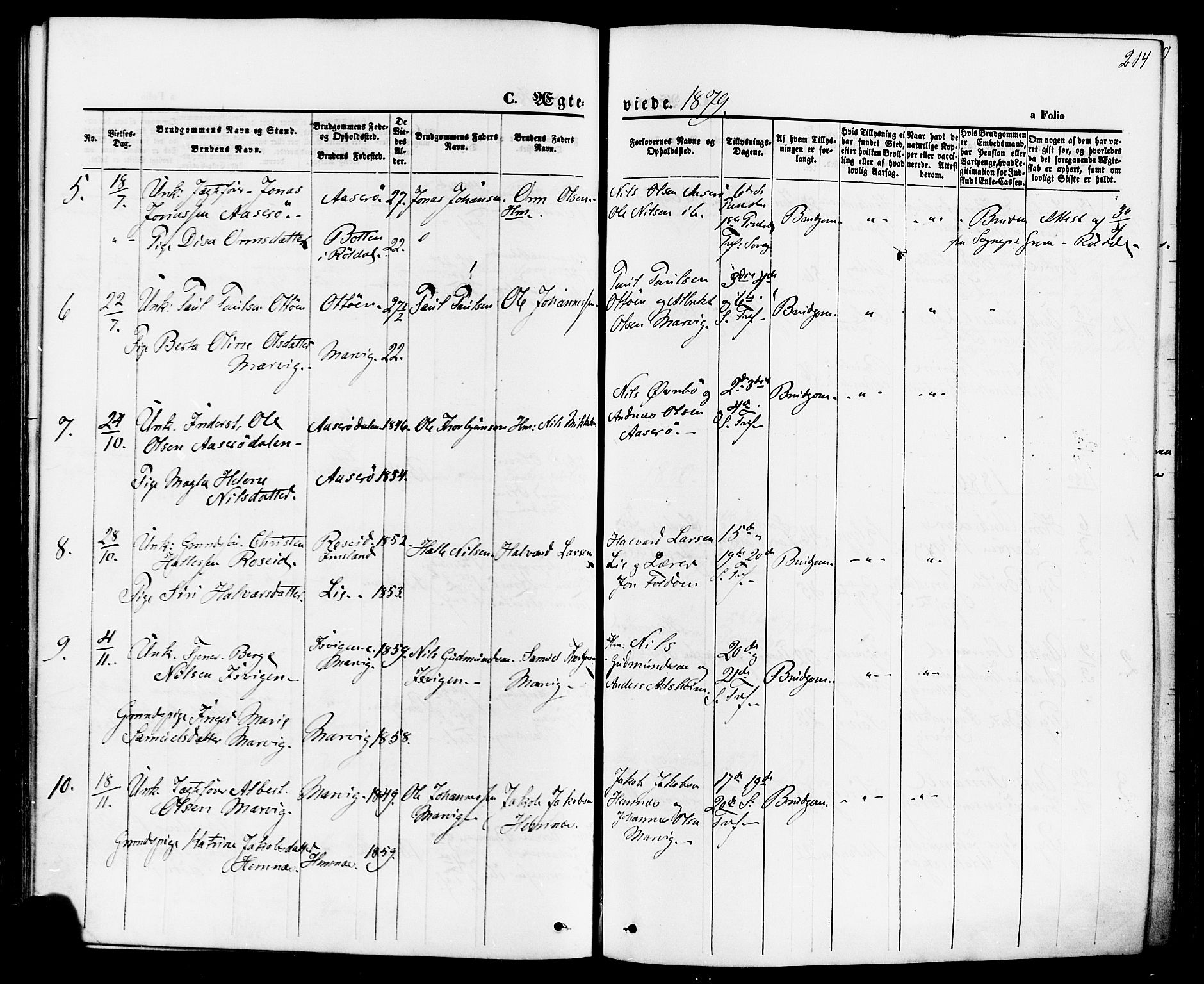 Jelsa sokneprestkontor, AV/SAST-A-101842/01/IV: Parish register (official) no. A 8, 1867-1883, p. 214