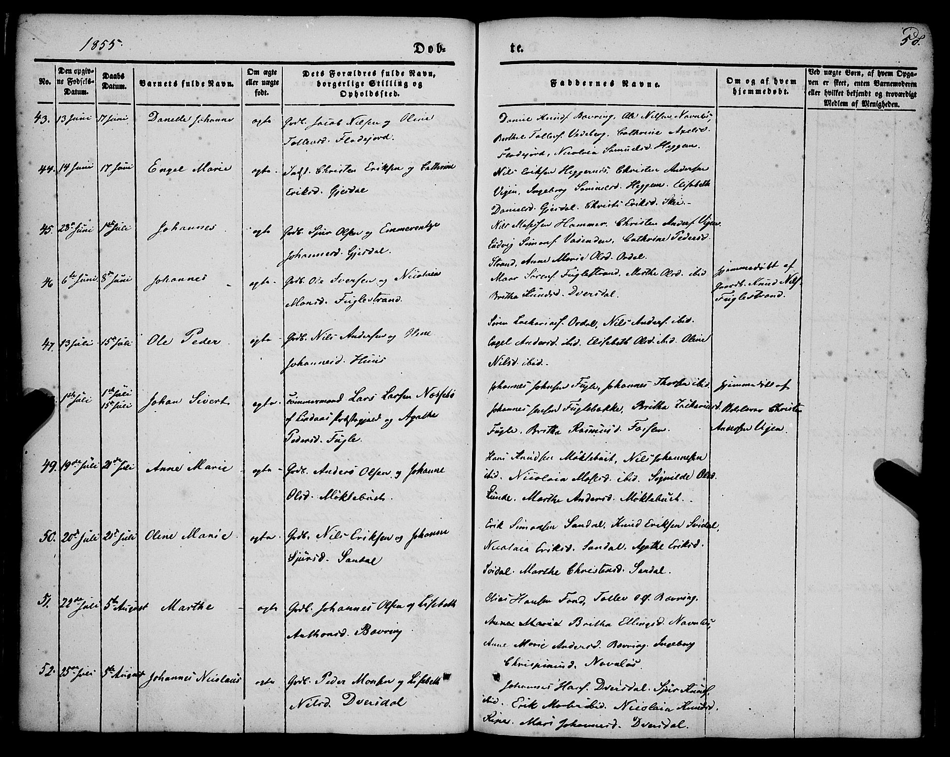 Jølster sokneprestembete, SAB/A-80701/H/Haa/Haaa/L0010: Parish register (official) no. A 10, 1847-1865, p. 58